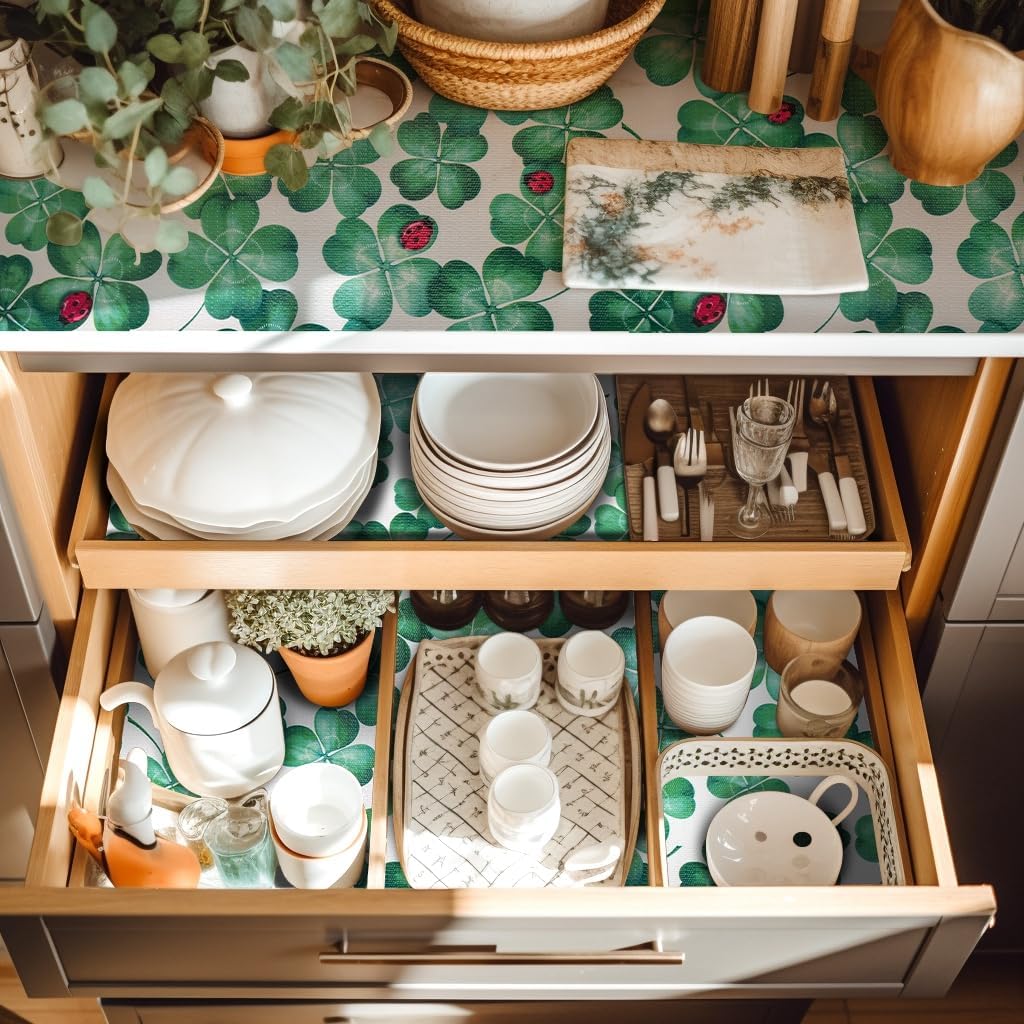 2 Rolls 12" W x 120" L Floral Drawer and Shelf Liner for Cabinets, Non-Adhesive Strong Grip Non-Slip Flower Shelf Cabinet Kitchen Shelf Liners for Kitchen Cabinets
