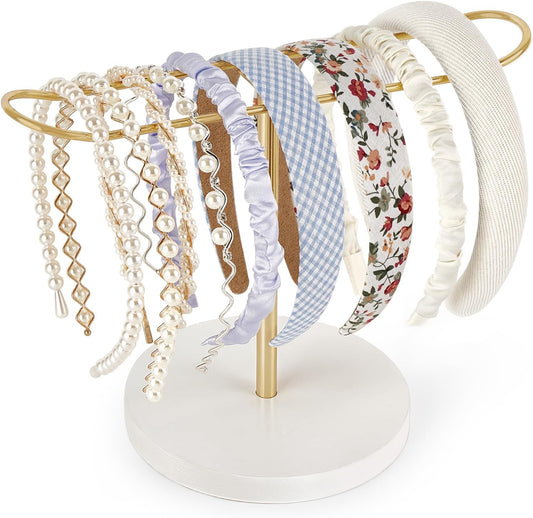 Dahey Headband Holder Metal Headband Organizer Hair Hoop Display Stand, Modern Hair Accessories Organizer Storage Hair Ropes Bracelets Bangles College Dorm Room Decor for Women and Girls, Gold