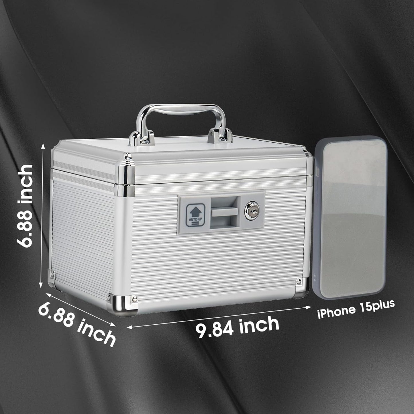 Medicine Lock Box with Key, Alluminum Alloy Box for Medication,First Aid Box with a Removeable Tray to Store Medicines & Pills for Home,Silver 10 * 6.89 * 6.89 Inch