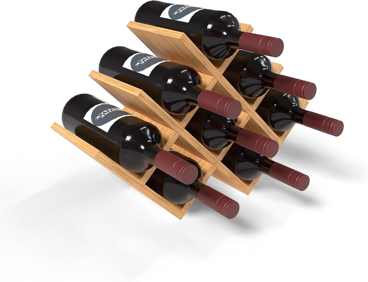 8 Bottle Bamboo Small Wine Rack for Countertop, No Tools Assembly, Modern Lattice Design, Durable, Wine and Liquor Bottle Storage for Small Spaces