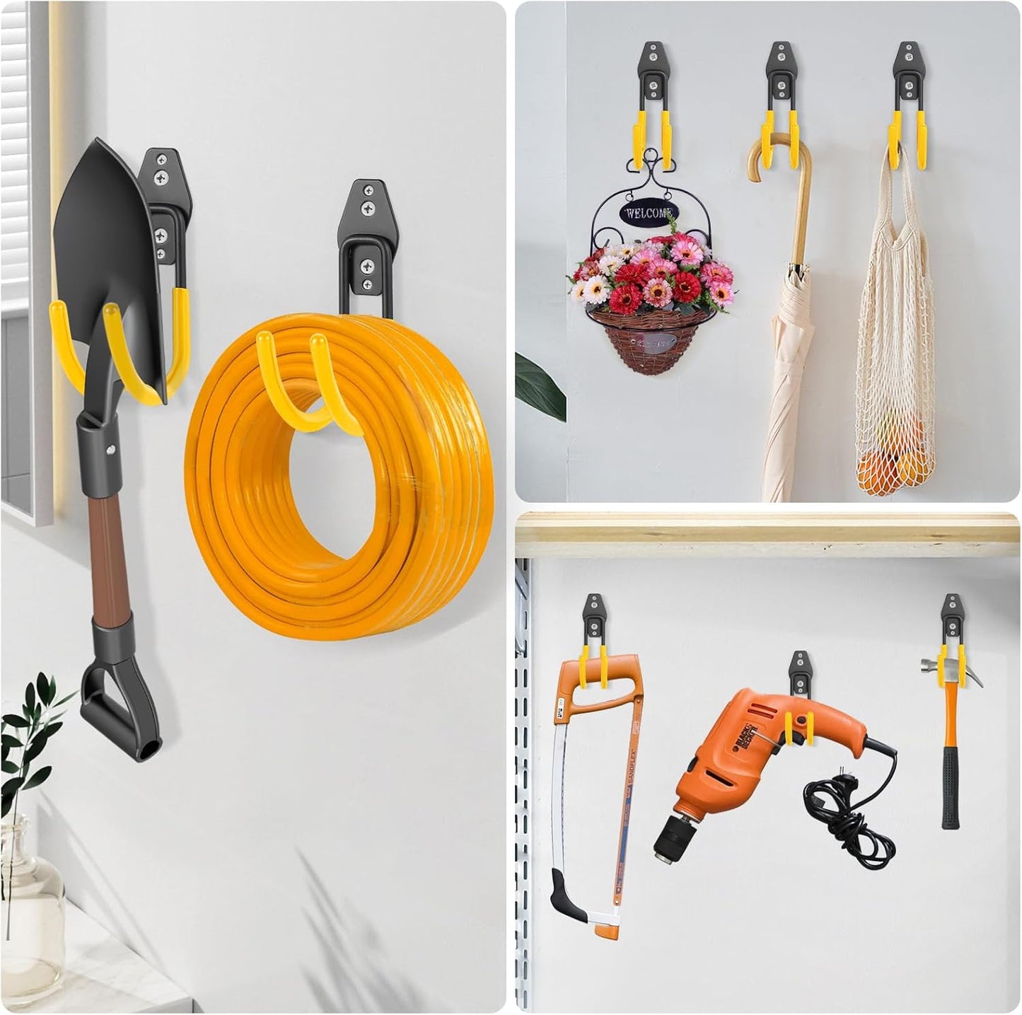 Hose Hanger Wall Mount 2 Pack,Heavy Duty Hose Holder with Screws Metal Hose Hangers for Outside,Hose Rack Suitable for Garage,Garden and Yard,Yellow