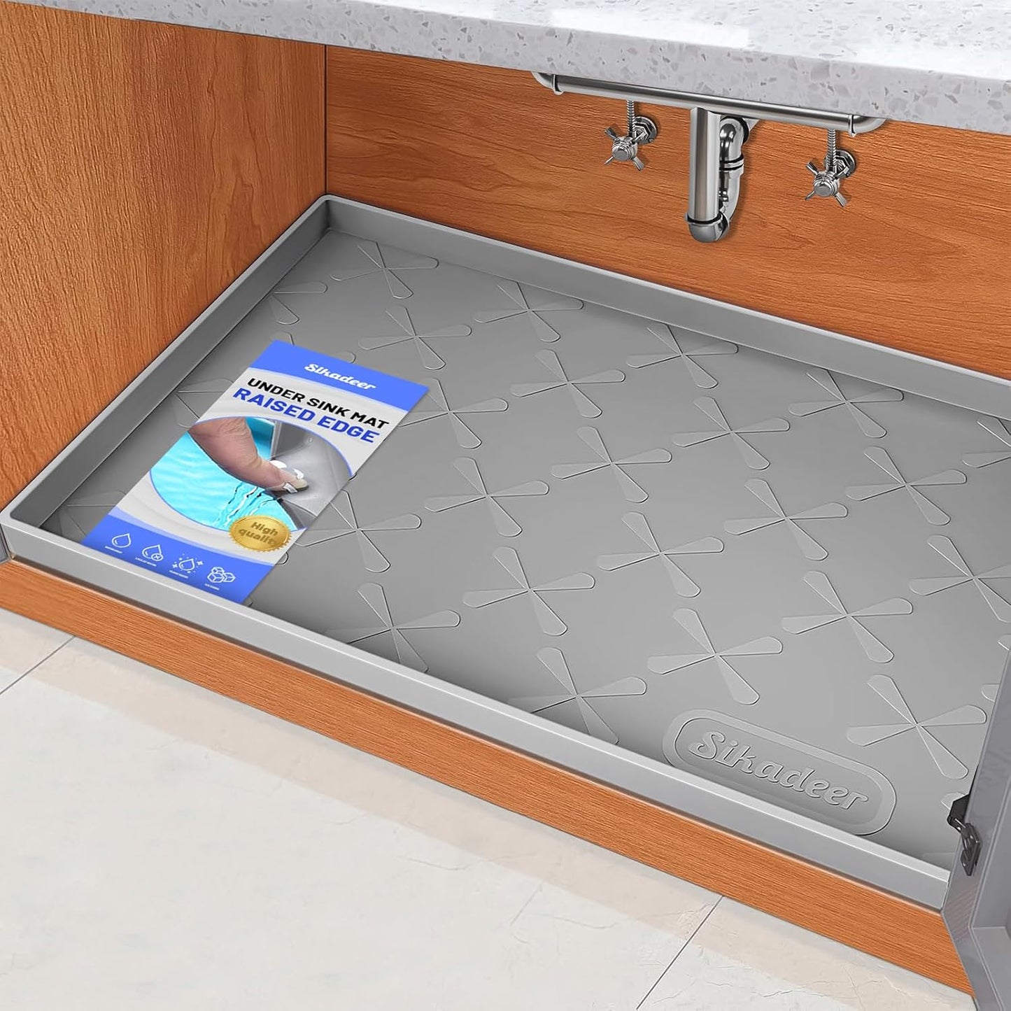 SIKADEER 25" x 22" Under Sink Mat Waterproof, Silicone Mat Kitchen Drawer Shelf and Cabinet Liner, Sink Protector for Kitchen Organizers and Storage, Boot Tray Pet Food Mats