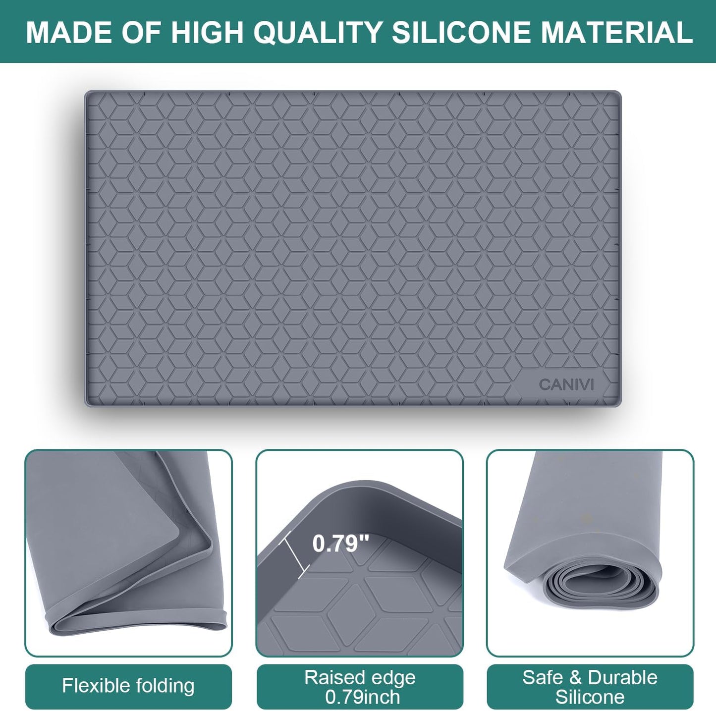 Under Sink Mat, 34" x 22" Waterproof Silicone Under Sink Tray for Kitchen & Laundry Cabinets, Kitchen Cabinet Shelf Protector, Up to 3.3 Gallons Liquid, Fits 36 inch Standard Cabinet(Grey)