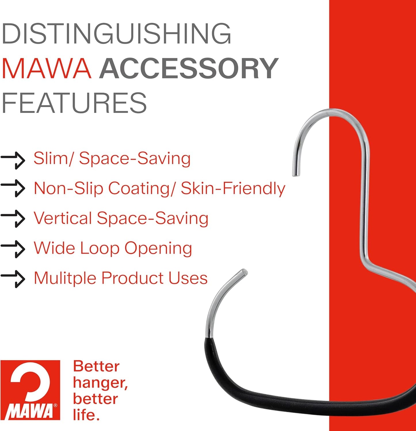 MAWA by Reston Lloyd Scarf, Shawl, Belt, and Accessory Organizer, Non-Toxic Metal Hanger with Grip Coating, Easy Access Open Hook, Model G-1, Space-Saving Design, Set of 5, Latte