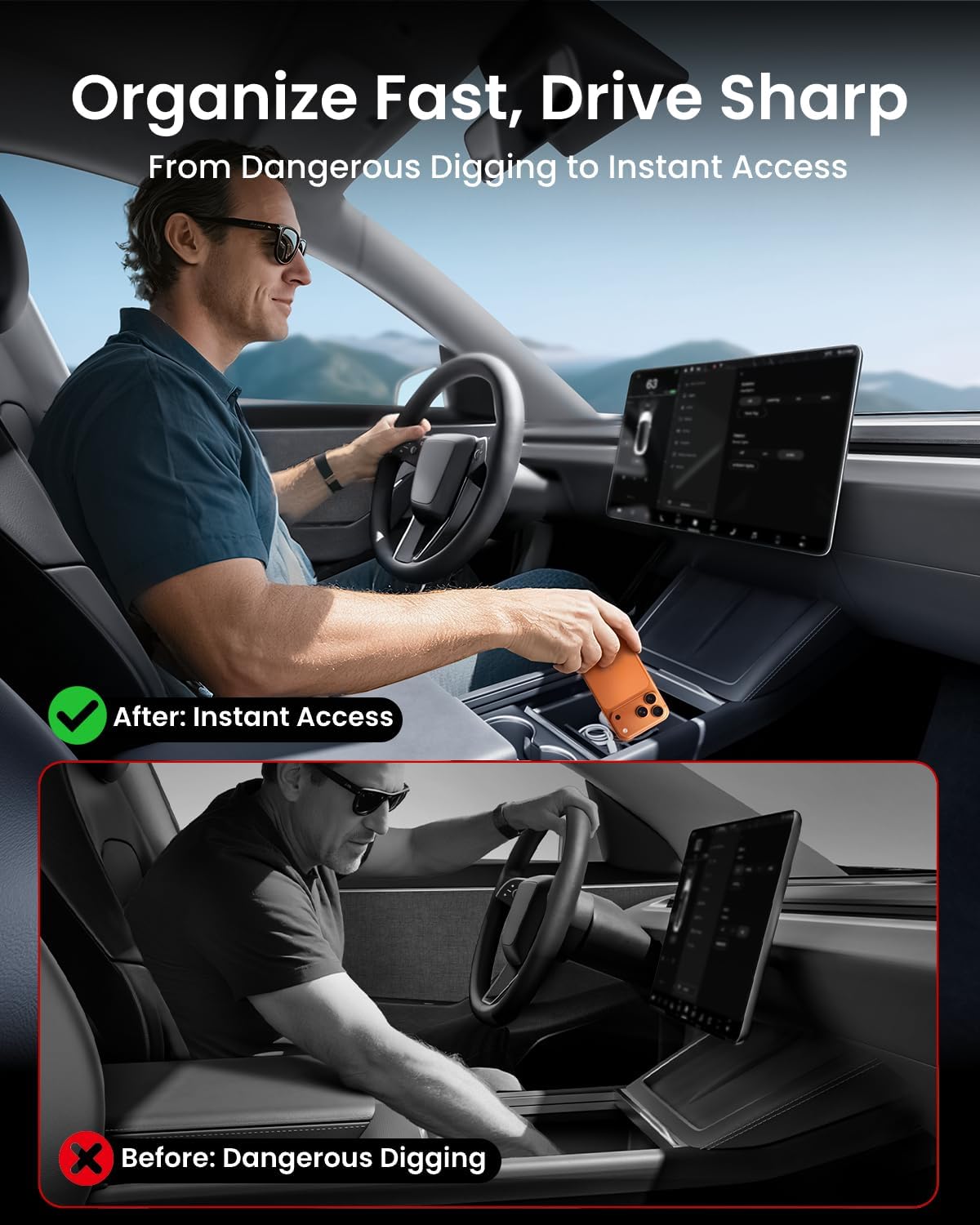 REEVAA 2026 Tesla New Model Y Juniper Accessories - Center Console Organizer [Maximized Space | OEM Fit & Noise-Free] 2-Layer Material, Fit for Model Y 2025-2026, 4PCS, Gray