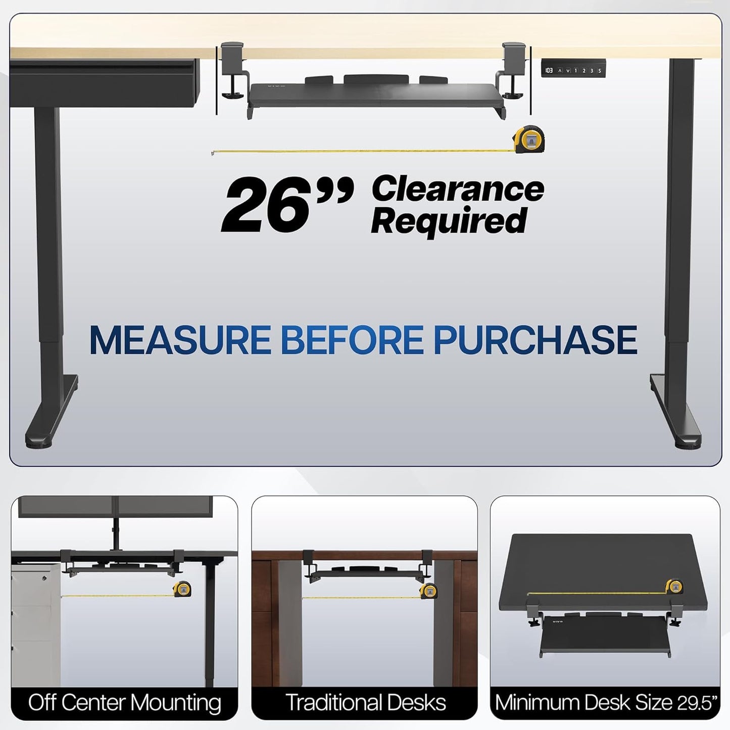 VIVO Small Clamp-on Computer Keyboard and Mouse Under Desk Slider Tray, 20 x 11 inch Pull Out Platform Drawer, Light Wood, MOUNT-KB05ES-A