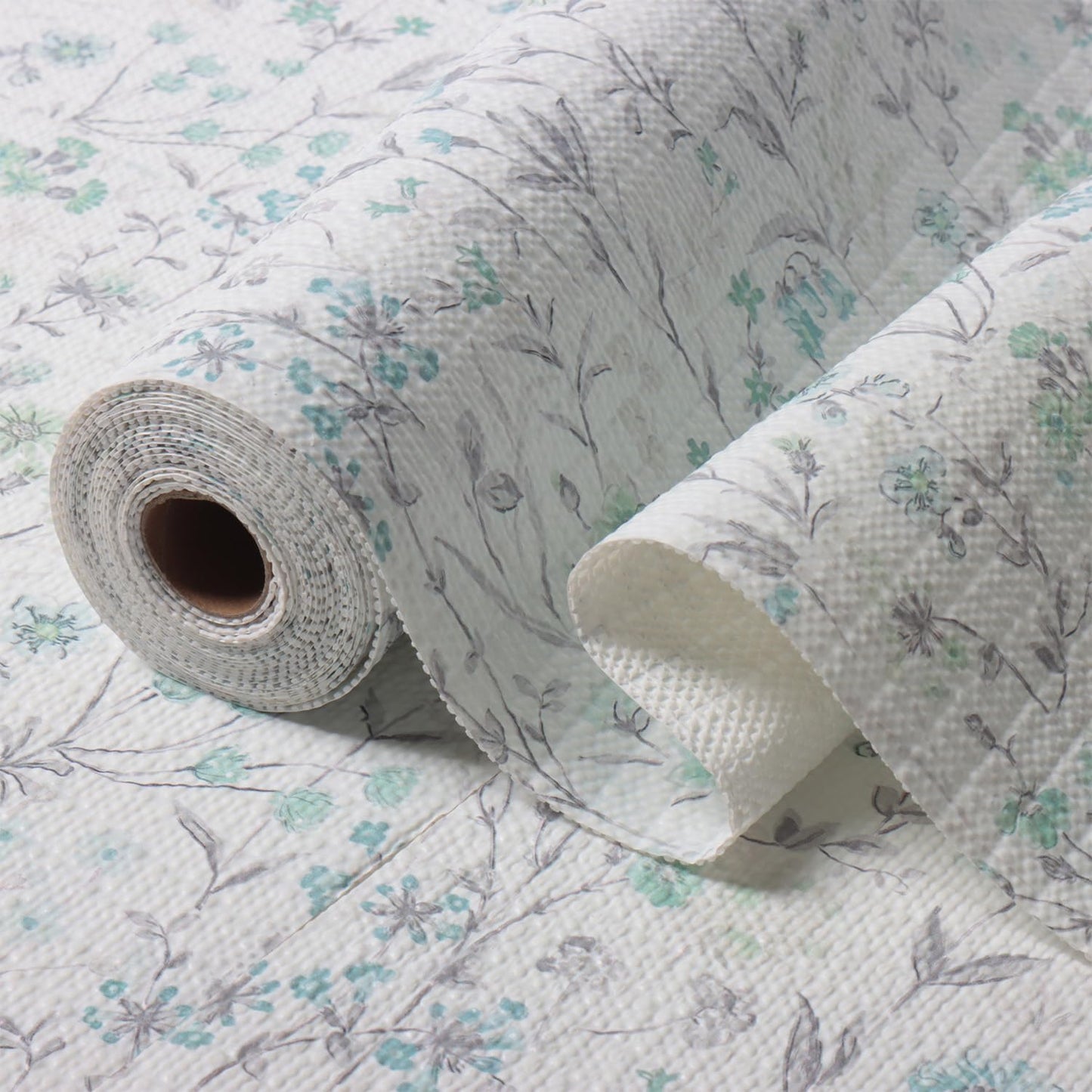 Blue and Green Floral Shelf Liners Non Adhesive and Strong Non-Slip Shelf and Drawer Liners for Kitchen Cabinet Wire Fridge, Waterproof Shelf Drawer Liner,Easy to Clean,12IN x 10FT
