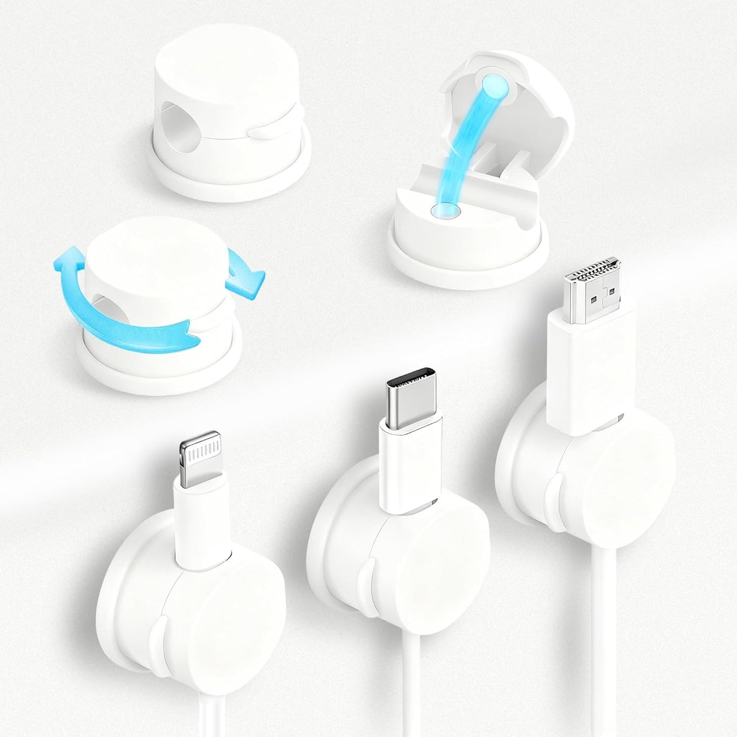 6pcs Magnetic Cord Organizer, 360° Swiveling Adhesive Cable Clips - Compact Cord Holder for Nightstand, Desk, Car, Kitchen & Home Office - Charger Holder Management Solution by MarLigavid (White)