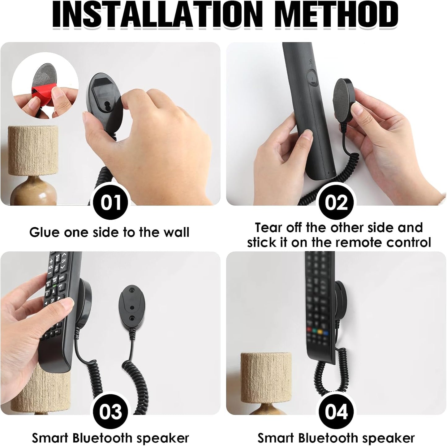 Magnetic Remote Leash Control Holder with Security Cable, Retractable Tidy Anti-lost Rope Organizer Easy Installation Stable Suitable for Projector TV Fan and Air Conditioner Remotes (4Pcs Black, S)