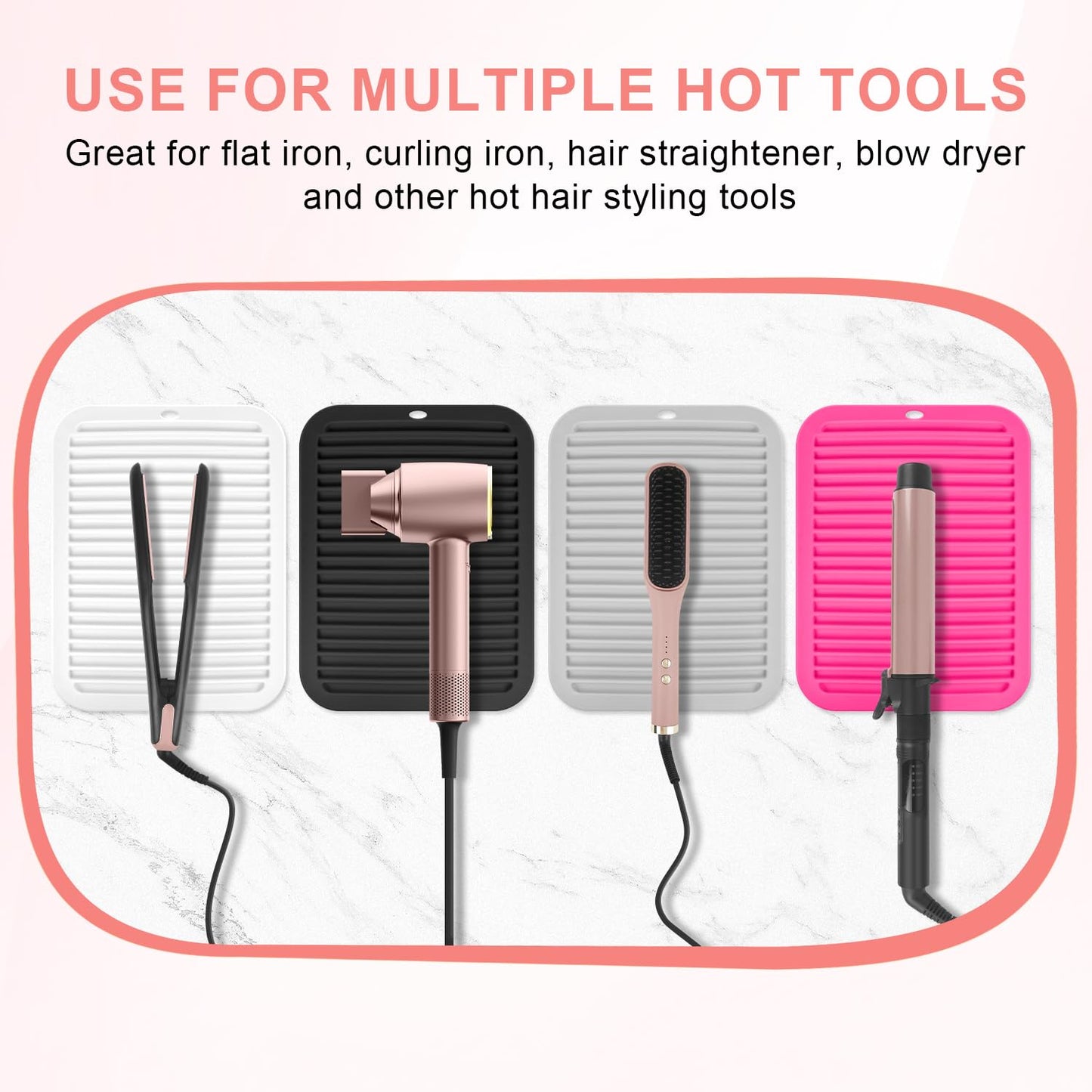 Large Silicone Heat Resistant Mat, Professional Hot Hair Tools Mat for Curling Iron, Flat Iron, Hair Straightener, Portable Hot Pad Cover with Velcro for Travel Home Salon(11.8" x 9.0")