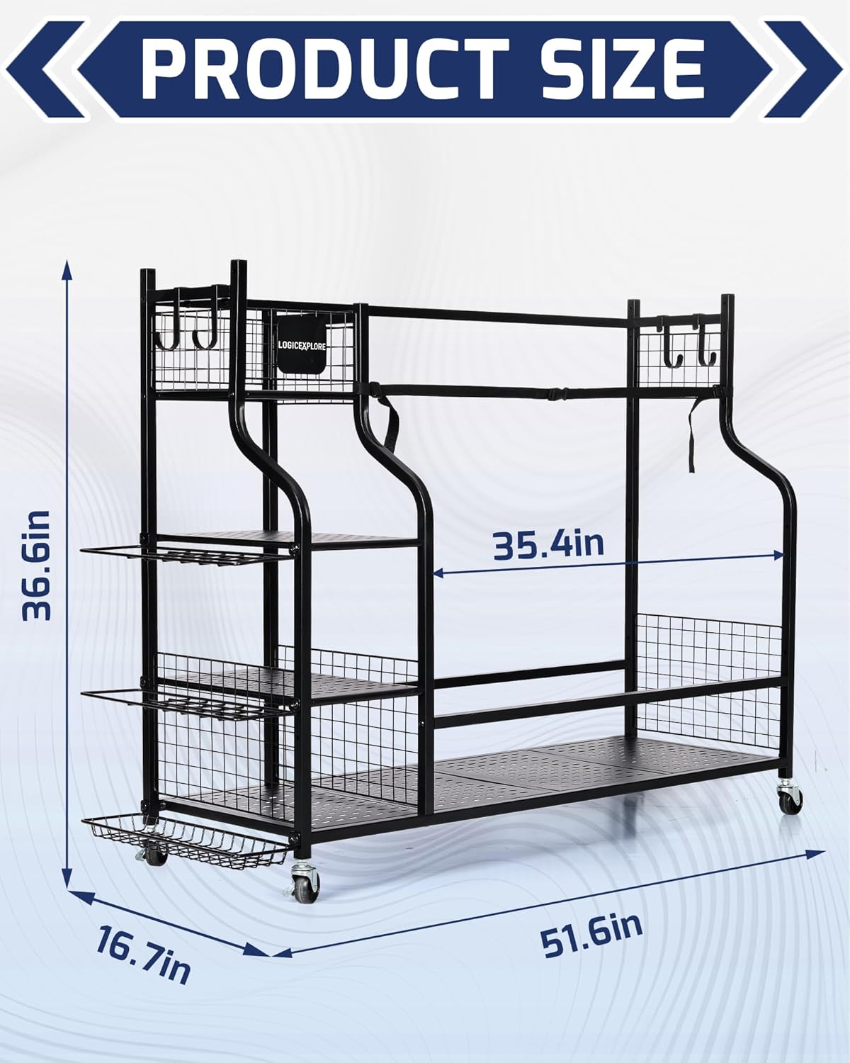 Golf Storage Rack, Garage Golf Organizer for 3 Golf Bags, Clubs, Balls, Shoes & Accessories, Garage Home Heavy Duty Golf Equipment Storage