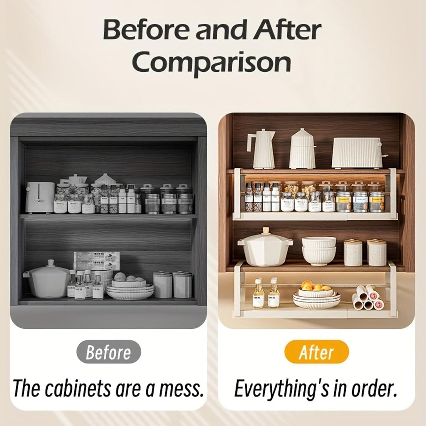 Hanging Under Shelf Storage Basket, Adjustable Width Under Cabinet Add-on Storage Racks, Heavy Duty Slide-in Baskets Organizer for Cabinet Pantry Kitchen, 1 Pack, 8.46"D x 17.7"W x 7.36"H