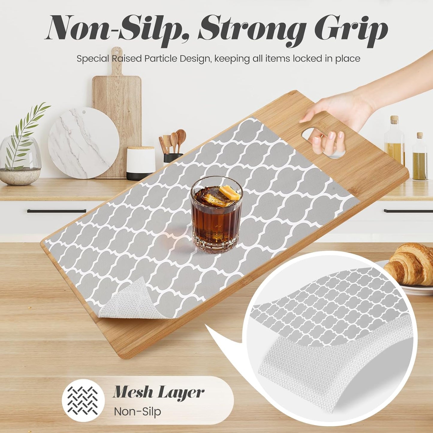 Drawer Shelf Liner for Kitchen Cabinets, Non Adhesive Slip Resistant Shelf Paper Easy to Clean, Strong Grip Thickened Waterproof Washable Mats for Pantry Shelves Cupboard Dresser, 12 in x 10 FT