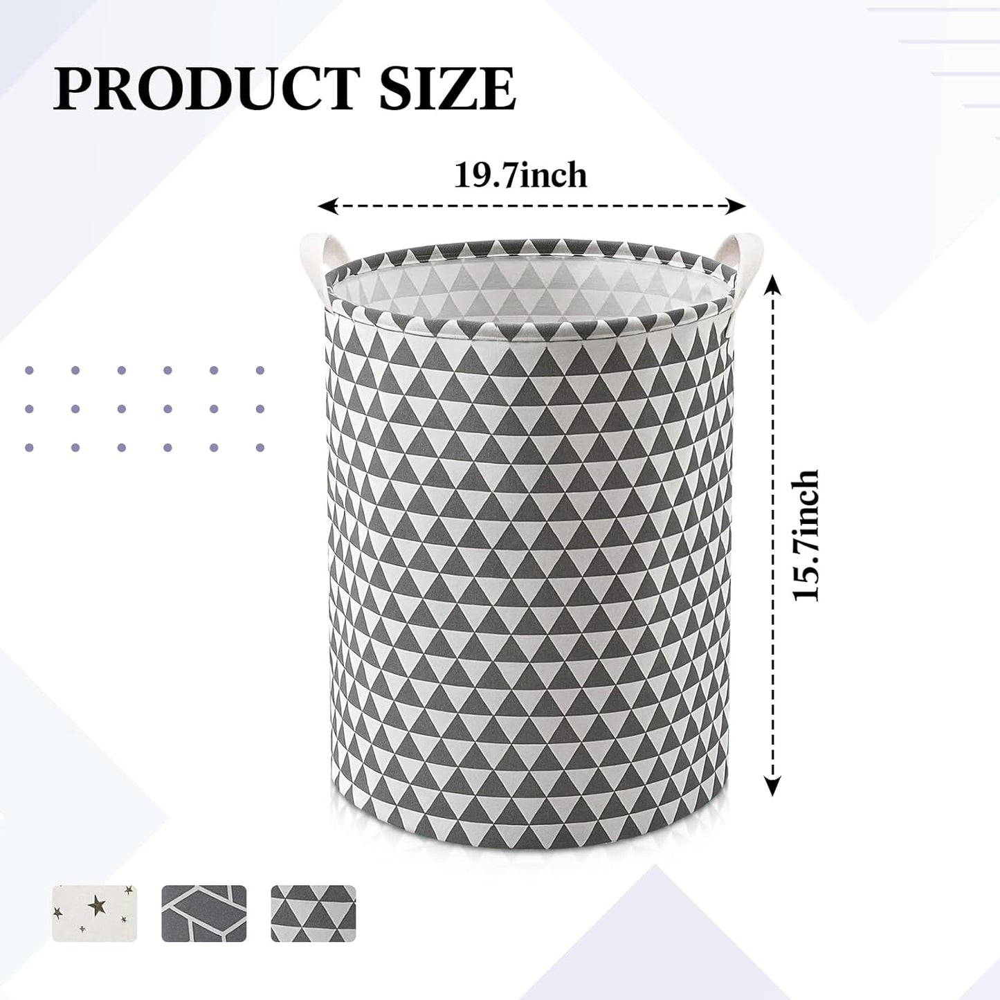 Patelai 3 Pieces Large Laundry Hamper Round Collapsible Organizer Storage Bin Waterproof Foldable Dirty Clothes Laundry Basket for Home Bathroom(Geometric)