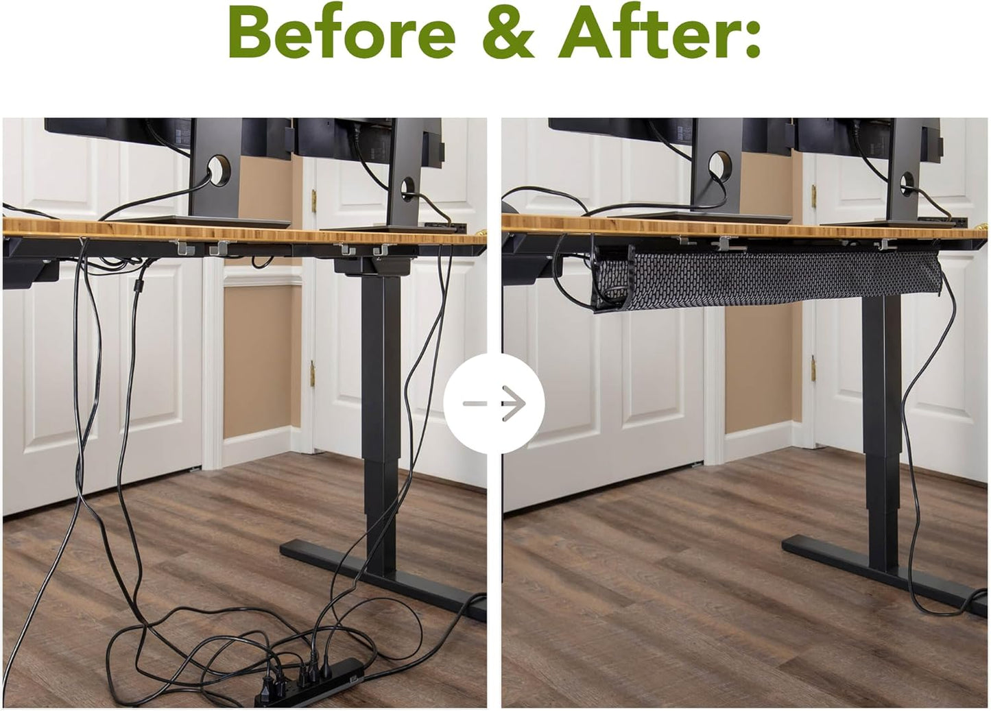 PERFECT POSTURE Mesh Cable Organizer – Under Desk Cable Management with Adjustable Straps, Flexible Mesh, Easy-Access Design, & Standing Desk Compatible – 37.4” (White)