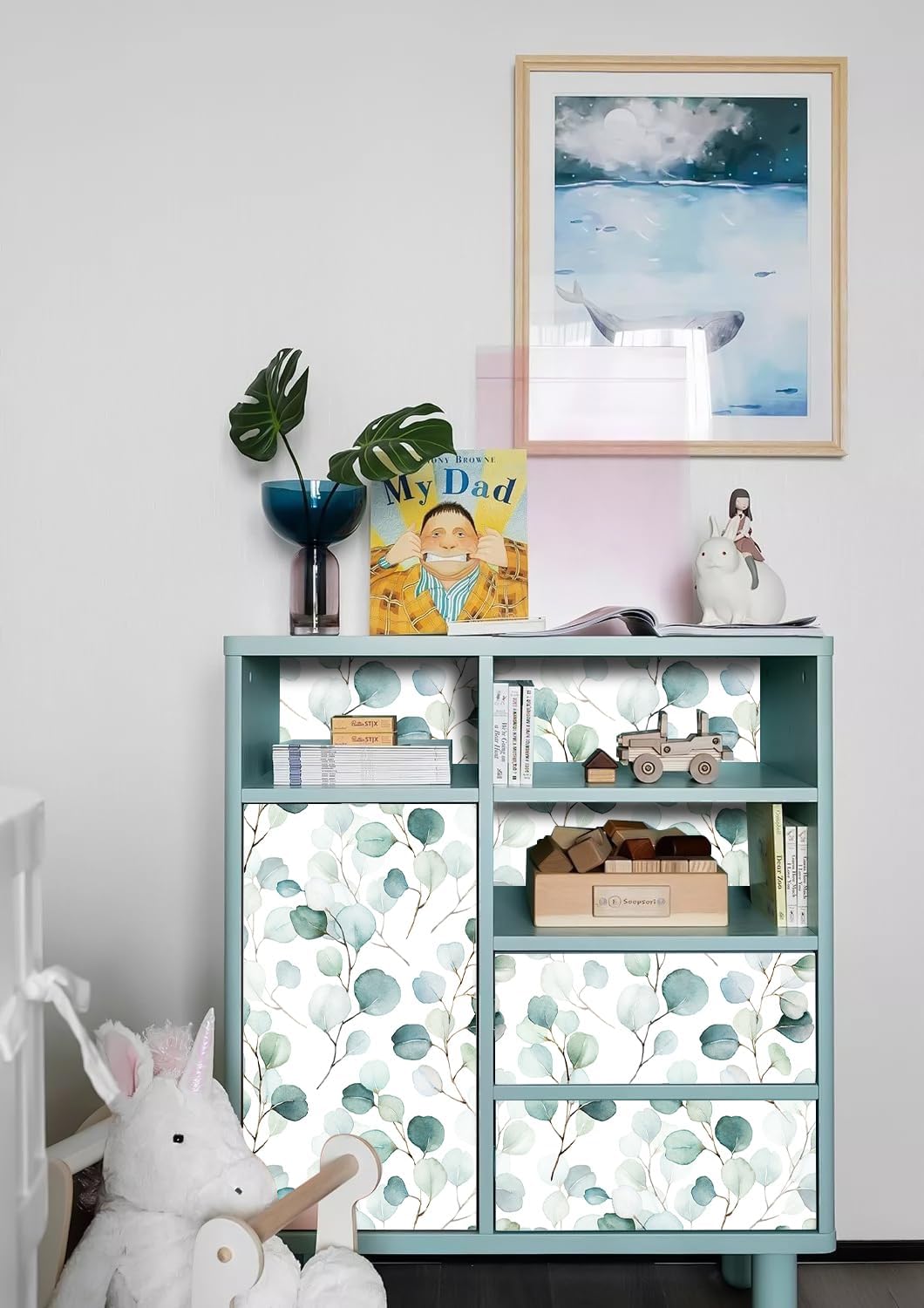 HAOKHOME Shelf Liner and Cabinet Liner Boho Leaf, Self-Adhesive Drawer Liners, Peel and Stick Contact Paper for Kitchen Cabinets and Cupboard, Bathroom Drawers, Green/White 17.3in x 16.4ft