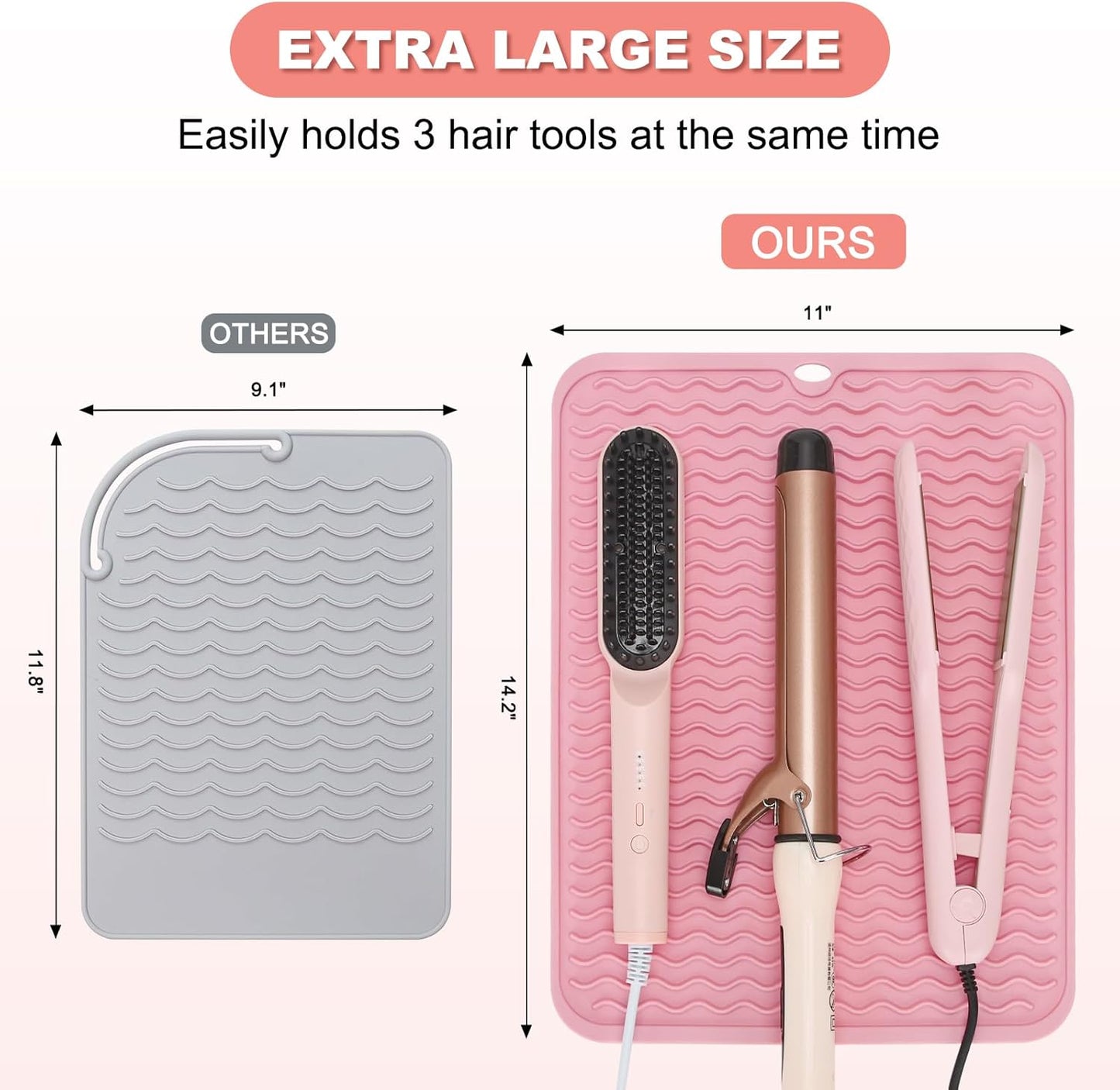 Oversize Silicone Heat Resistant Mat for Curling Irons, Hair Straighteners, Flat Irons and Hot Hair Styling Tools, Portable Wrap Pad Cover for Vanity, Travel, Salon(14.2" x 11.0")