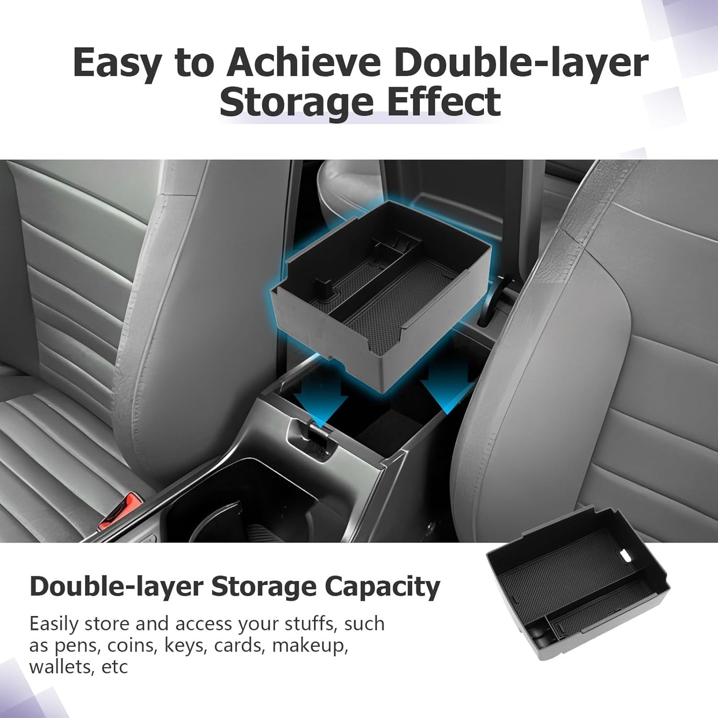 LUWU 2025 K4 KIA Center Console Organizer Compatible with 2025 Kia K4 LX/LXS/EX/GT-Line/GT-Line Turbo Accessories Armrest Console Organizer Armrest Insert Tray 2025 Kia K4 Black-Trim