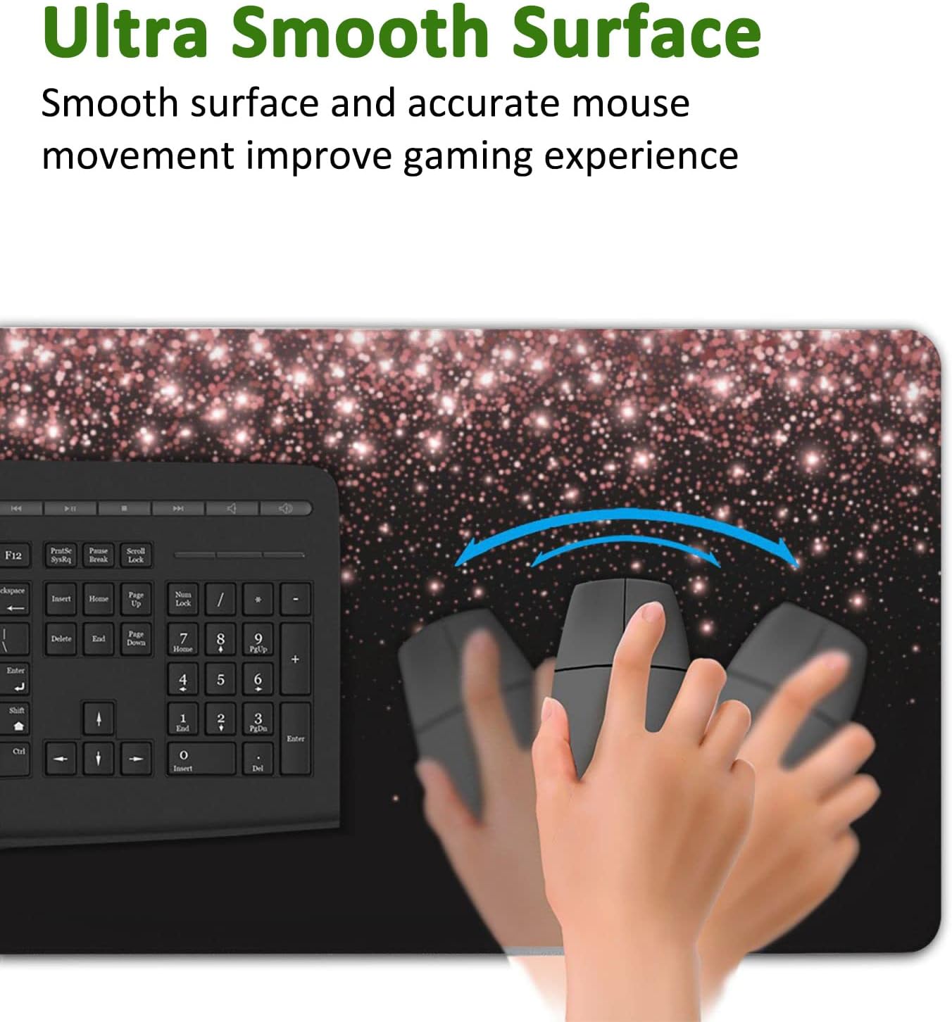 Rose Gold Glitter Gaming Mouse Pad XXL Large Desk Mouse Pad Keyboard Mat with Stitched Edges Waterproof Non-Slip Desk Mat for Laptop,Keyboard,Computer 35.4 * 15.7 Inch