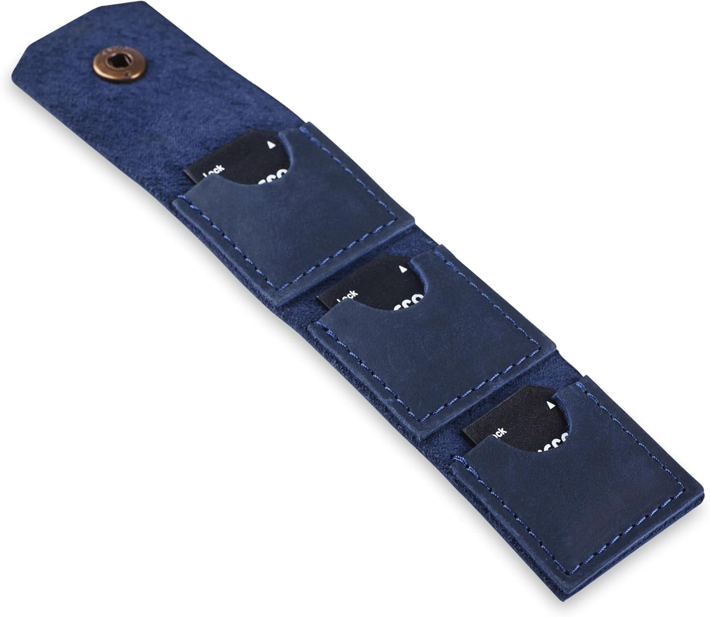 Leather SD Card Holder Keychain, SD Card Case Key Fob, Micro SD Card Holder Organizer, SD Card Storage Case, Memory Card Case Cover, Travel Memory Card Case (Blue)