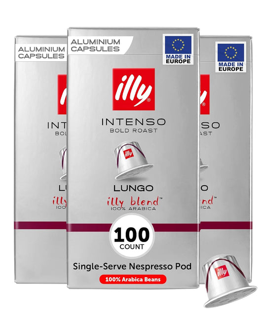 illy Aluminum Espresso Capsules - Compatible with Nespresso Machines - Intenso Lungo Roast Coffee - Bold & Full of Flavor-Notes of Cocoa and Dried Fruit-Single Serve Capsules - 10 Count (Pack of 10)