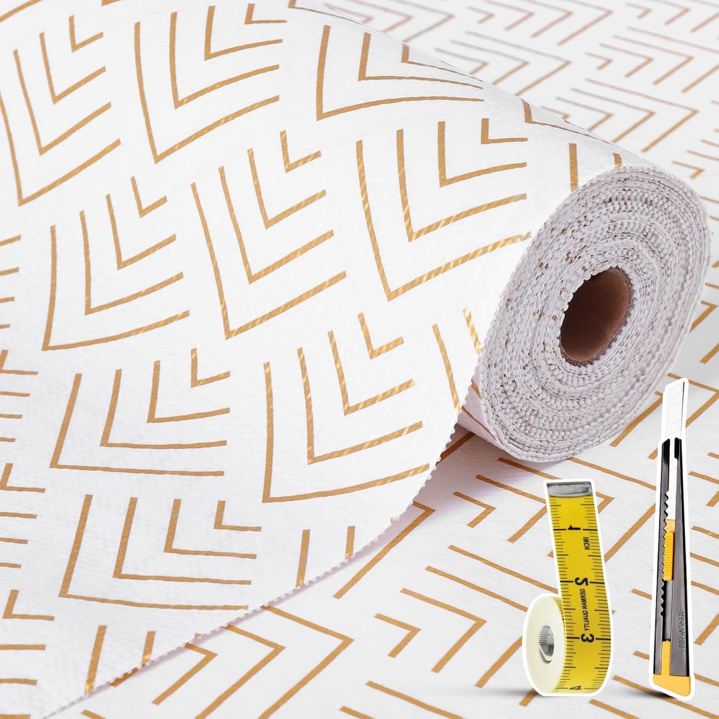 Shelf Liner for Kitchen Cabinets Non Adhesive Drawer Liner Gold Arrow Non-Slip Thickened Shelf Liner Paper Strong Easy to Clean for Tool Box Refrigerator with Knife and Tape Measure 17 inche x 20 feet