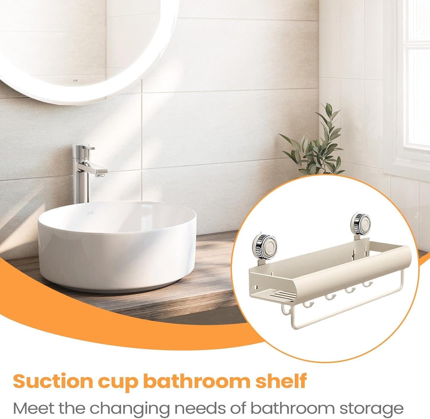 Bathroom Rack - Drill Free Shower Organizer, Rustproof Shelf, Adhesive Wall Mount, Hanging Hooks Bar | Space Saving Shower Storage for Shampoo Soap Body Wash Home Kitchen Apartment Dorm Accessories