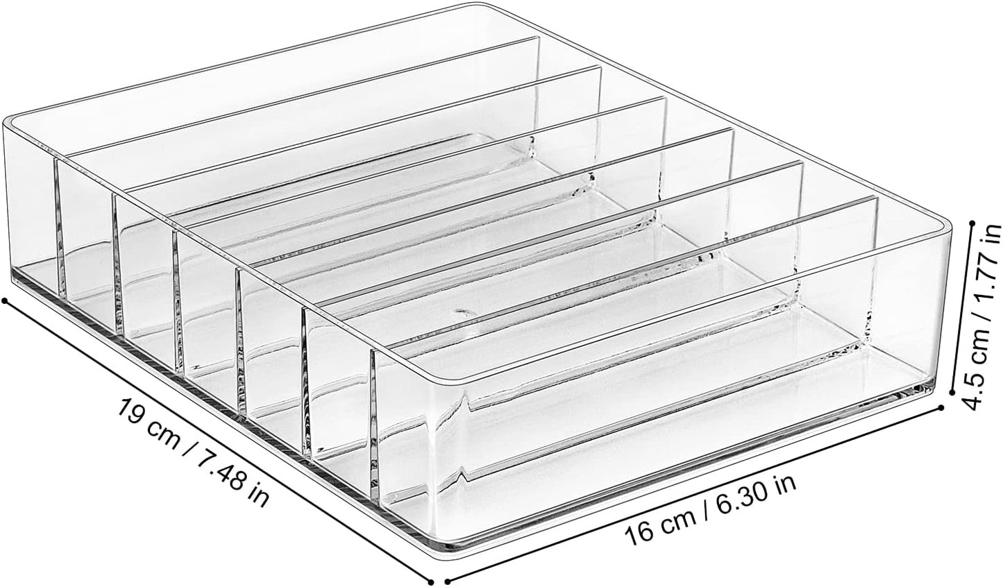 JessLab Makeup Organizer for Eyeshadow Palette and Lipstick, 7-Section Acrylic Divided Cosmetics Storage for Bathroom Vanity Countertop, Transparent, X-Large