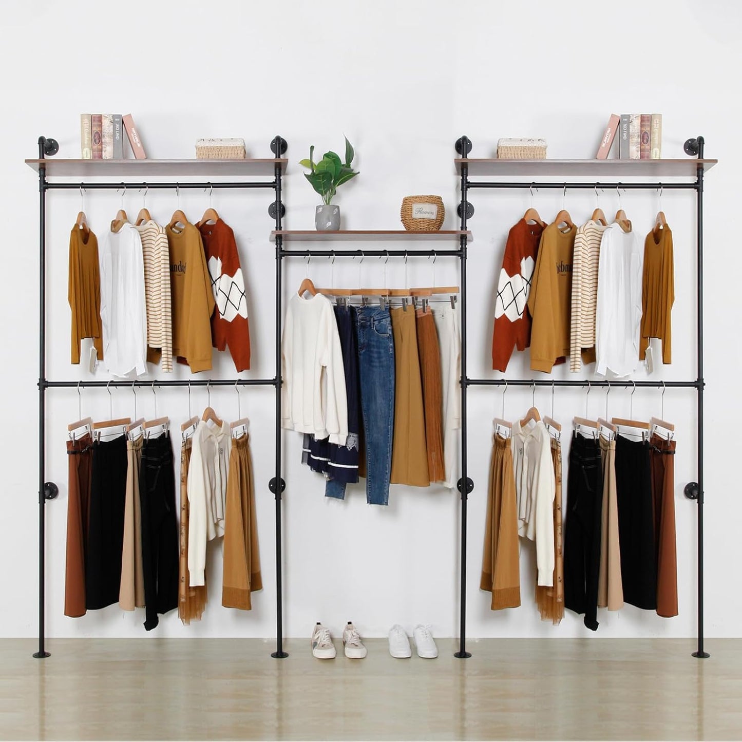 Industrial Iron Pipe Clothing Rack, 40inch Black Vintage Retro Shelving Wall Mounted DIY Garment Rack Rustic Farmhouse Kitchen Storage