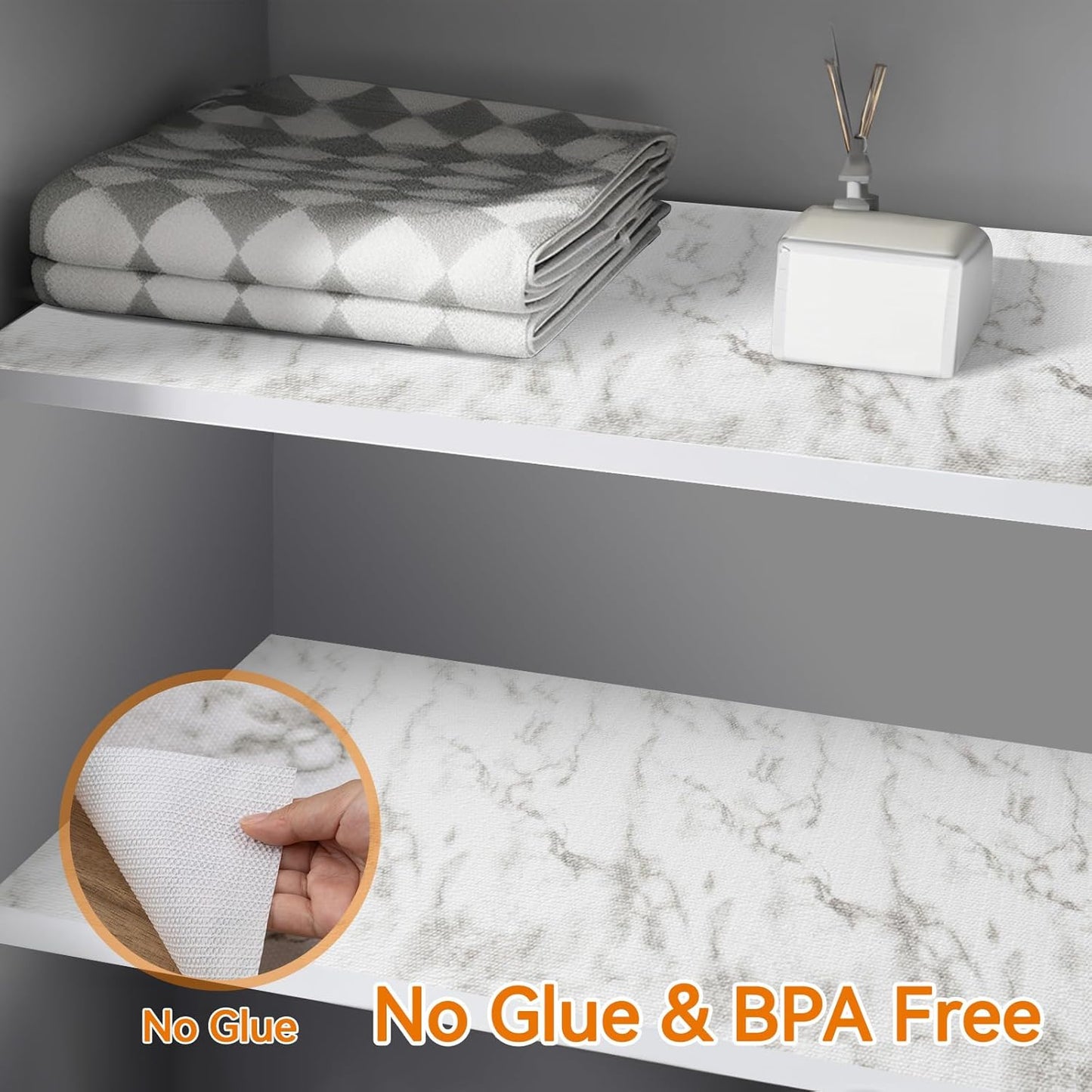 Shelf and Drawer Liner for Kitchen Cabinets Non-Adhesive, Strong Grip Non-Slip Thickened Cabinet Liners for Shelves, Waterproof Mats for Dresser Cupboard, Marble, 12 in x 10 Feet