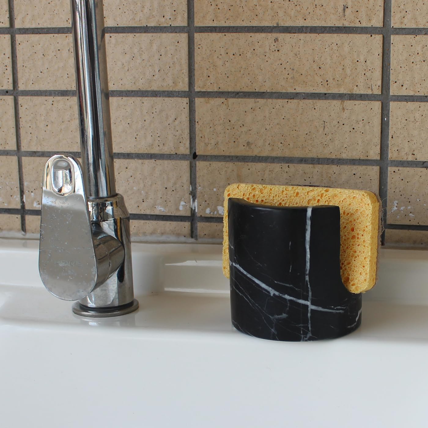 Natural Marble Travertine Sponge Holder for Kitchen Counter, Drying Rack, Sponge Caddy for Sink Organizer - Nero Portoro Marble