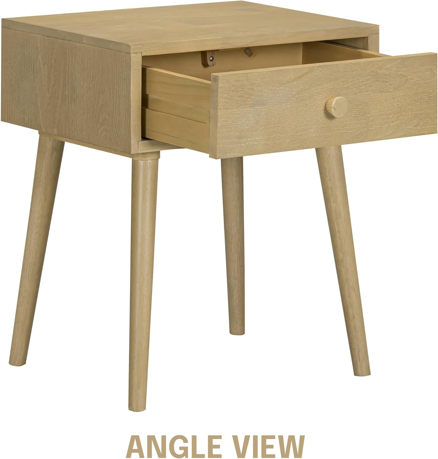 NTC Lux Solid Wood Nightstand, Mid Century Modern Side Table Bedroom, Bedside Furniture, Night Stand, End Table, Easy Assembly - Sand