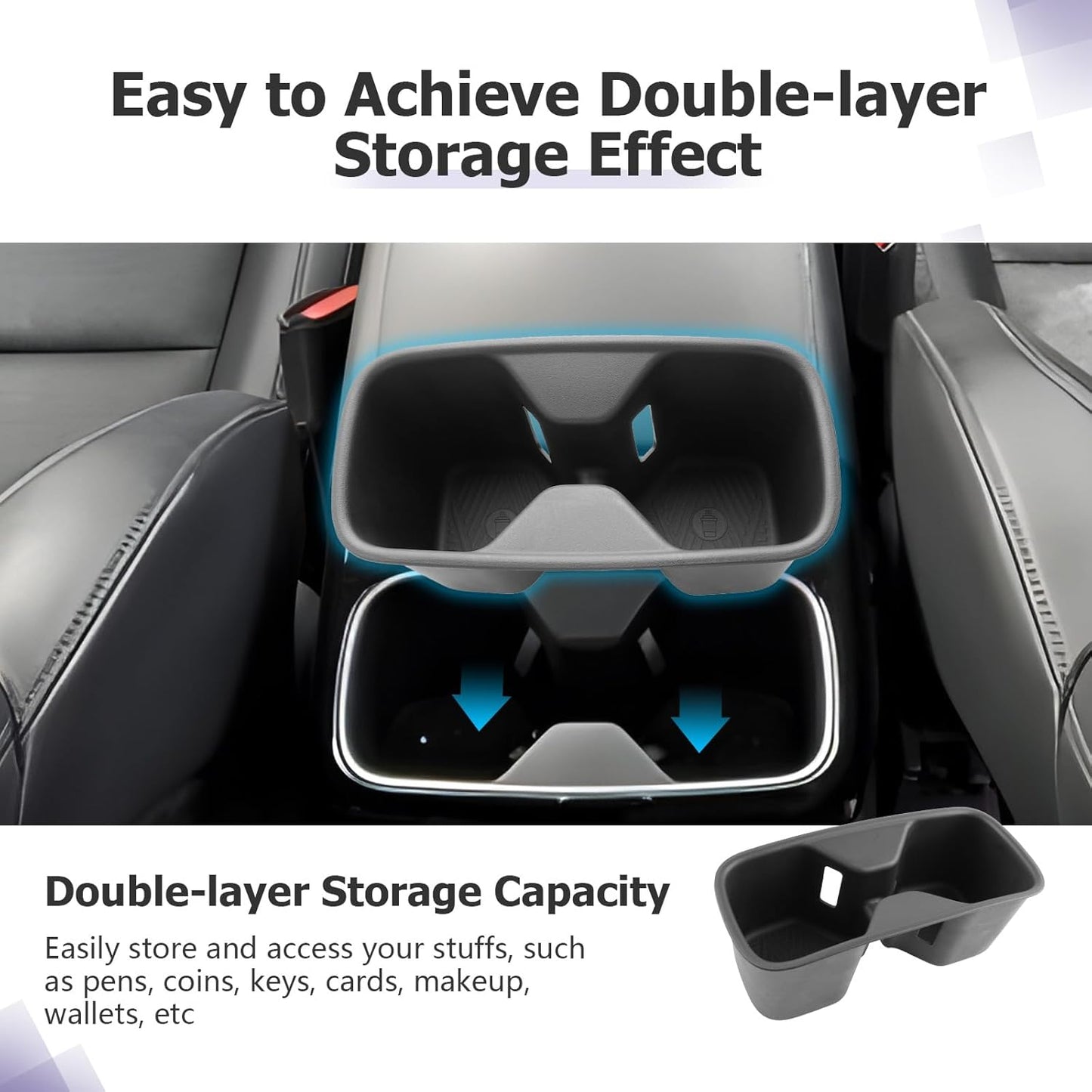 LUWU Cup Holder Compatible with 2024 2025 Kia Telluride Center Console Organizer Drink Holder Replacement for 2025 Kia Telluride Accessories Rear Seat Cup Holder (Compatible with 2024-2025 Telluride)