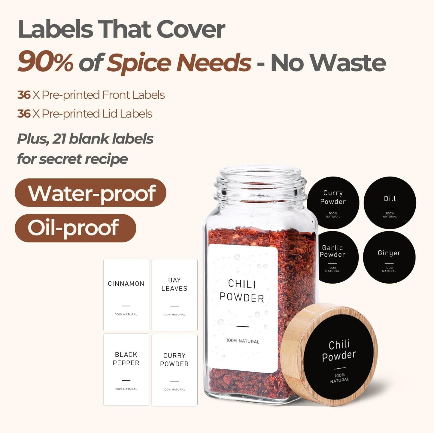 ComSaf Spice Jars with Label 4 oz 24Pcs, Glass Spice Jars with 6 Extra Shaker Inserts and 93 Labels, Seasoning Set with Bamboo Lids and Metal Funnel, Square Containers for Organization, Salt, Pepper