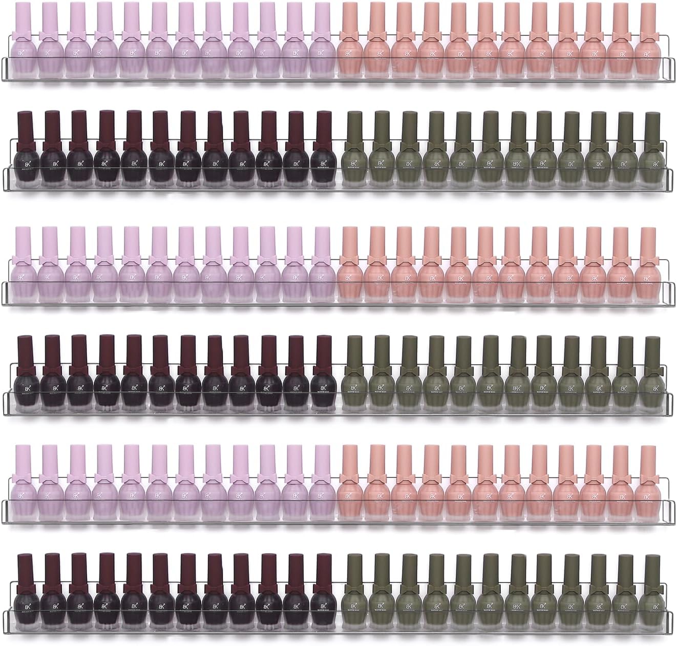 6Pcs/Set 24 Inch Nail Polish Rack Wall Mounted, Lipstick Essential Oil Bottle Clear Holder Organizer, Big Display Stand Wall Shelf for Bottle Cup Make-ups