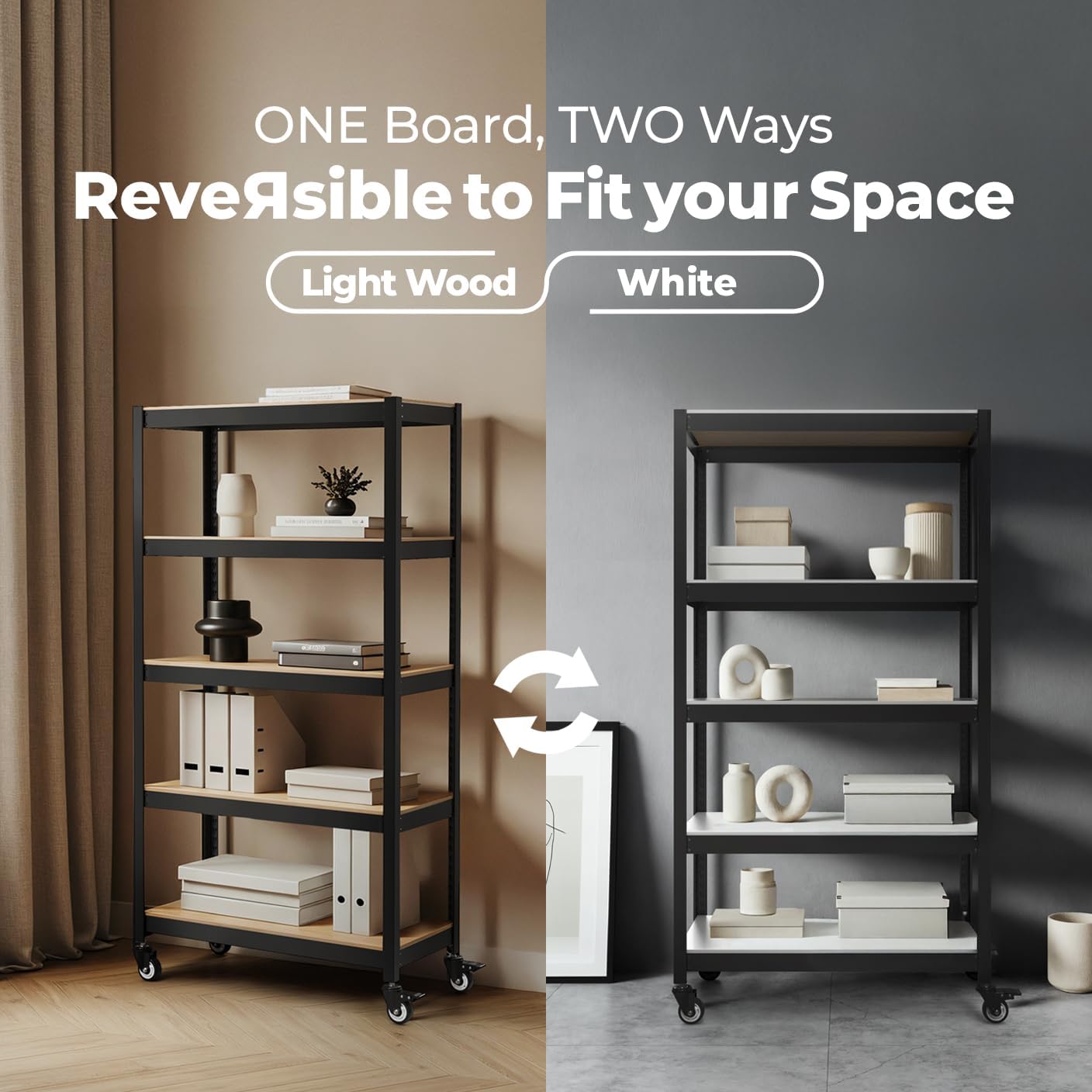 HOMEDANT House 5-Tier Metal Boltless Rolling Cart Shelf Rack Casters Heavy Duty Wheel Shelving Unit Adjustable Utility Storage Shelves Organizer Shelf Kitchen Garage 48.1" W x 18.5" D x 75.4" H 2Pack