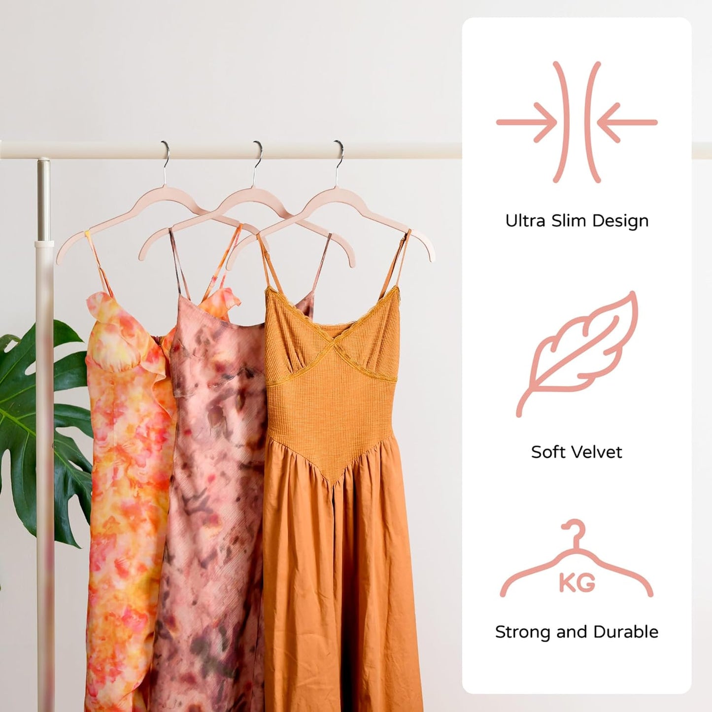 Premium Velvet Shirt Hangers 50 Pack, Non-Slip 360° Swivel Hook Space-Saving Felt Hanger, Slim Flocked Hangers for Blouses, Strappy Dresses, Tank Tops(Pink)