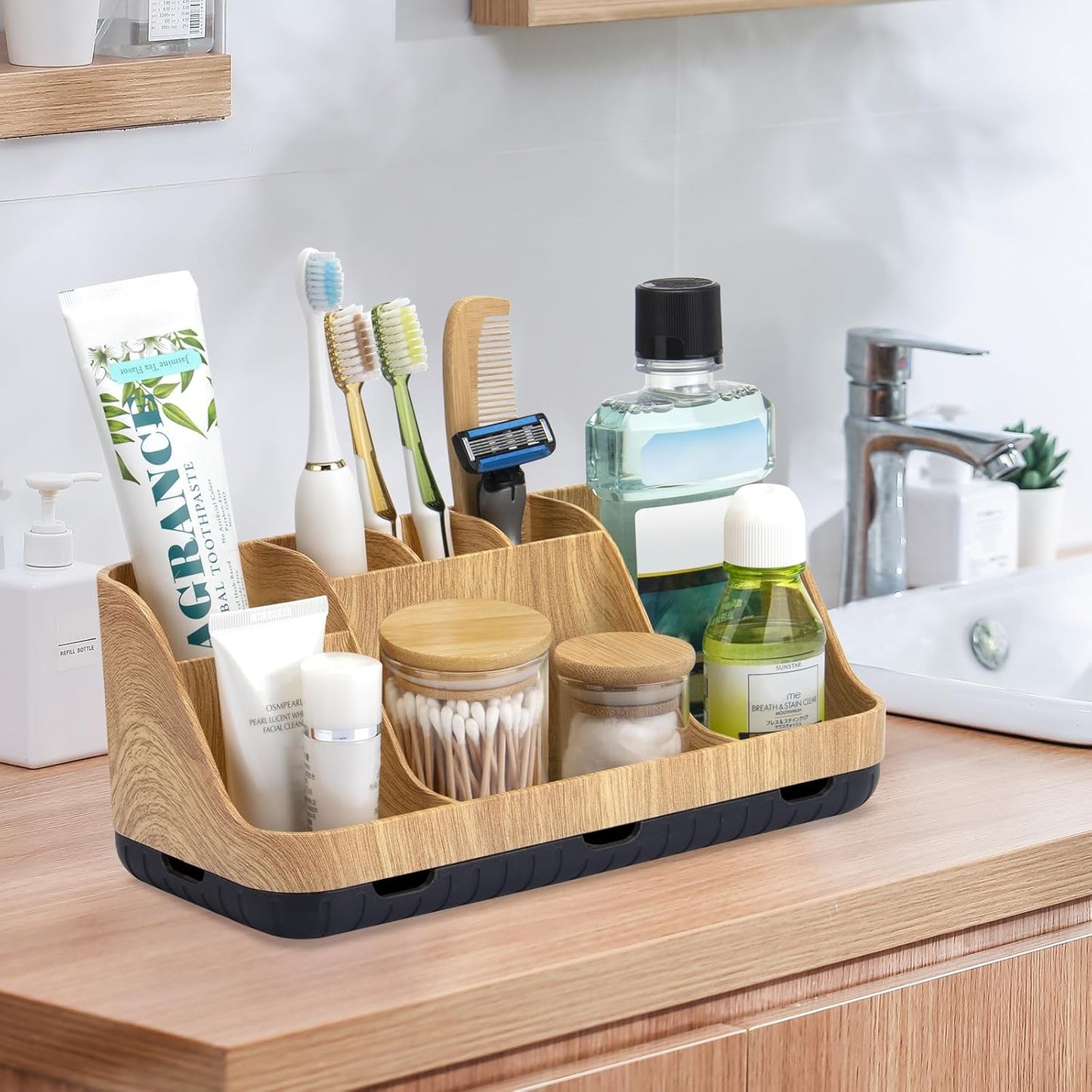 Bathroom Organizers and Storage - Detachable 7 Slots Kids Electric Toothbrush and Toothpaste Holde Drainage for Bathroom Accessories Organization Counter Vanity Storage