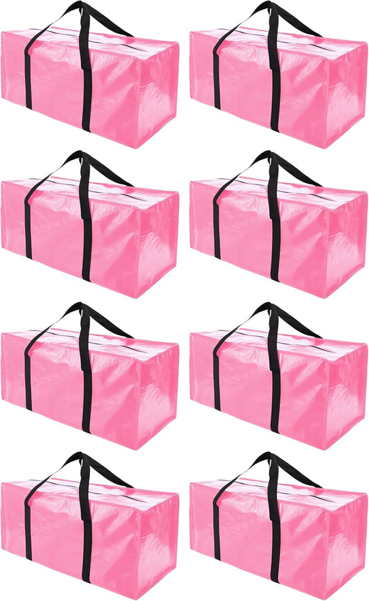 Extra Large Moving Bags with Zippers & Carrying Handles, Heavy-Duty Storage Tote for Space Saving Moving Storage, Fold Flat, Alternative to Box and Bin - 8 Pack, 40 Gal, Pink