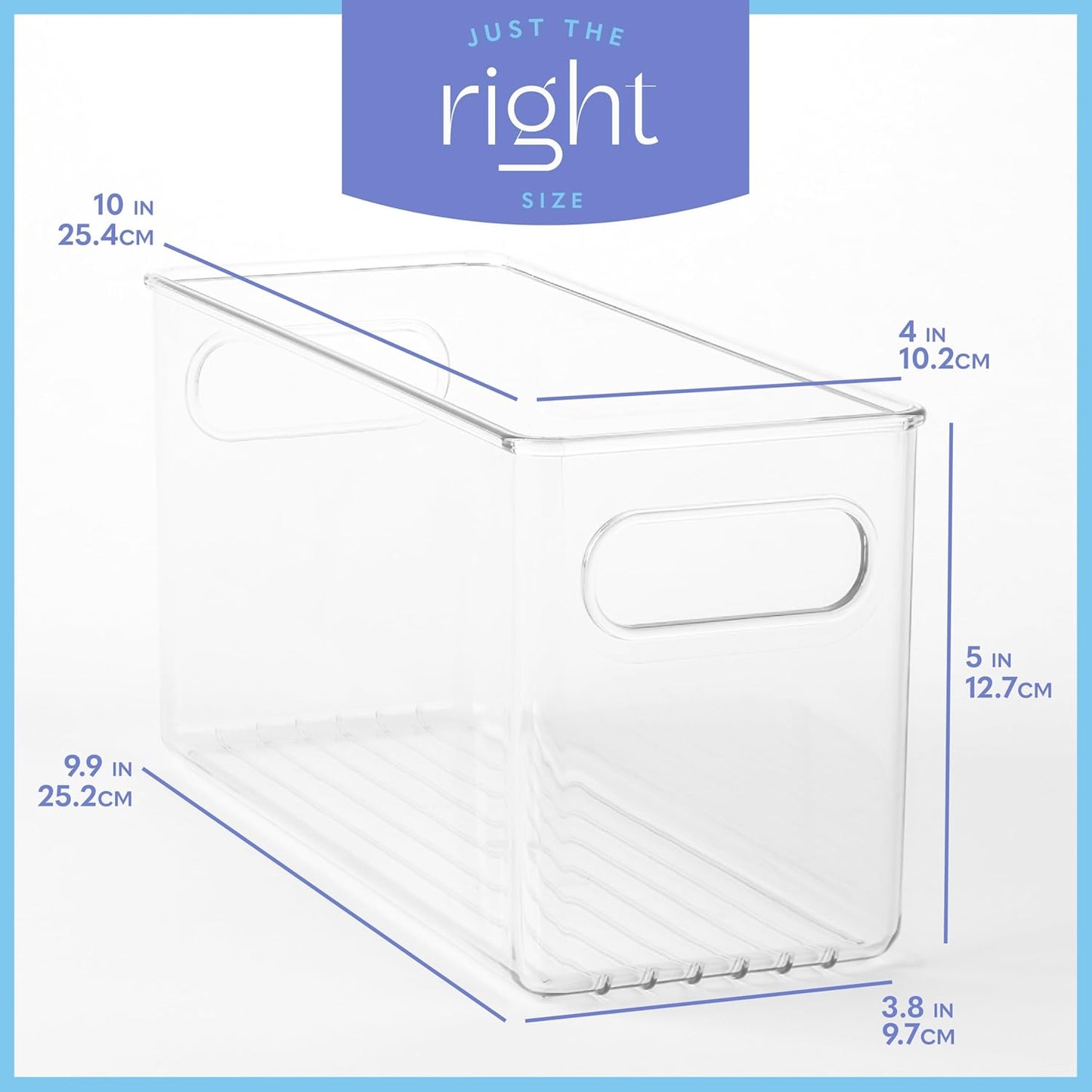 primebox Plastic Food Storage 6 Pack Clear Container Bin with Handles for Organizing Kitchen, Pantry, Refrigerator, Freezer, Pantry, Cabinet, Closet, Bathroom. 10”x4”x5”