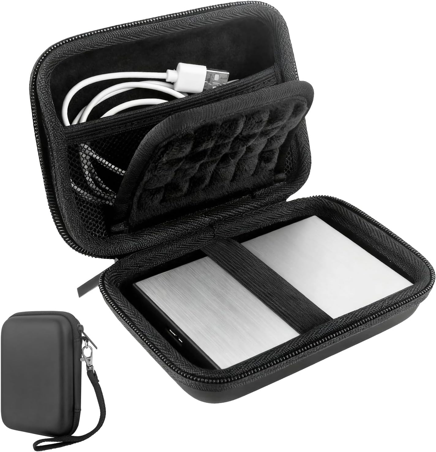 External Hard Drive Case, EVA Protective Shockproof Carrying Case for SSD Passport USB Storage, Portable Travel Electronic Organizer Tech Pouch Travel Bag with SD Card Slots & Mesh Cable Compartment