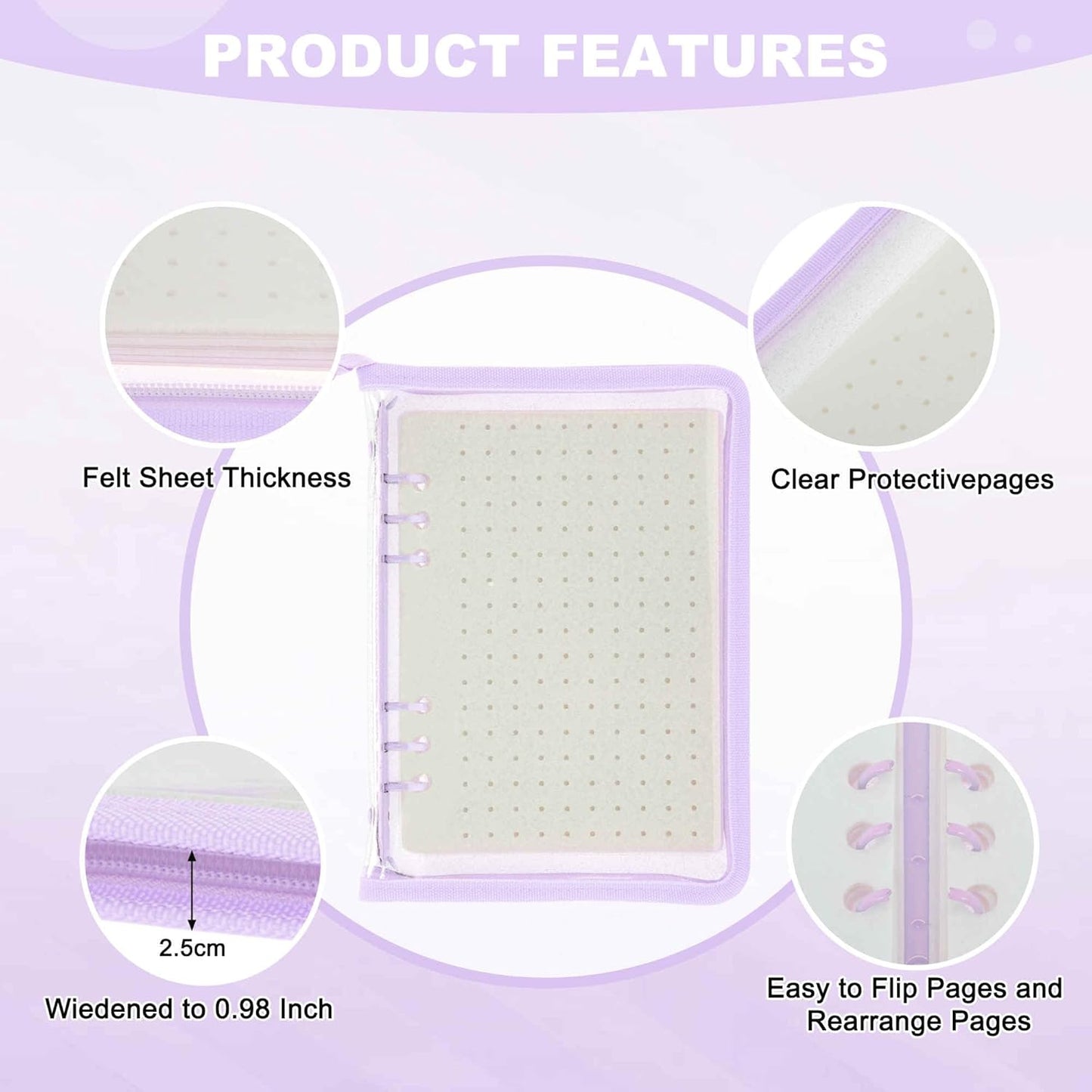 CAPASTEC Pin Bag, Portable Pin Display Book, Ideal for Pins, Brooches Storage, Purple White
