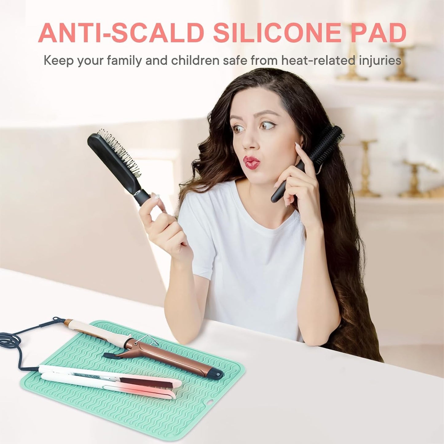 Oversize Silicone Heat Resistant Mat, Portable Travel Mat Cover for Curling Irons, Flat Irons, Hair Straightener and Hot Hair Styling Tools(14.2" x 11")