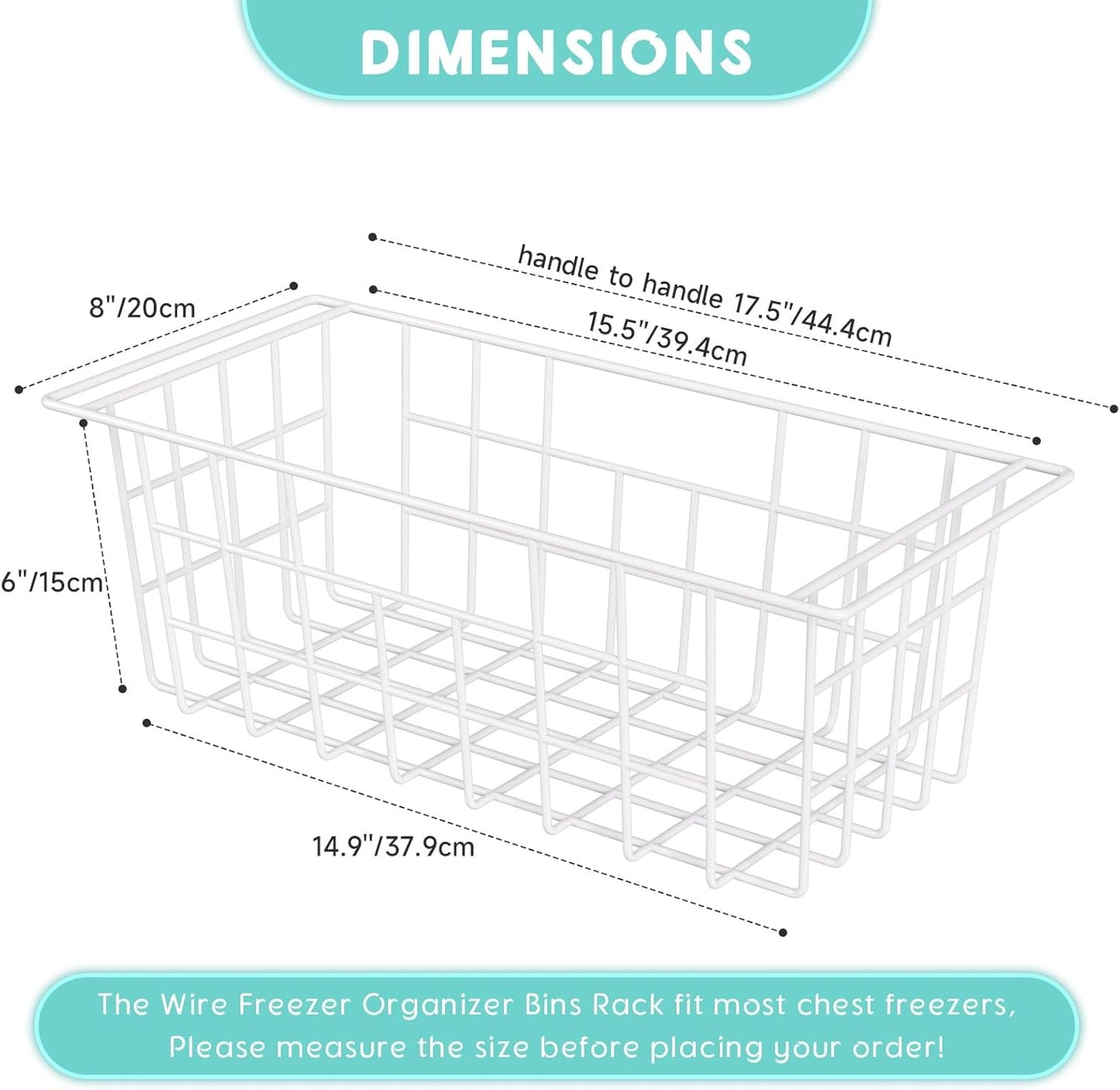2Packs 17.5 inch Chest Freezer Organizer, Refrigerator Organizer Bins, Freezer Baskets with Handles, Metal Wire Baskets for Snacks, fruits, Potatoes, Meat