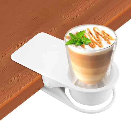 Kalolary Drinking Cup Holder Clip- Chair and Table Bottle Cup Stand DIY Glass Clamp Storage Saucer Clip Water Coffee Mug Holder Saucer Clip Design for Home & Office, White