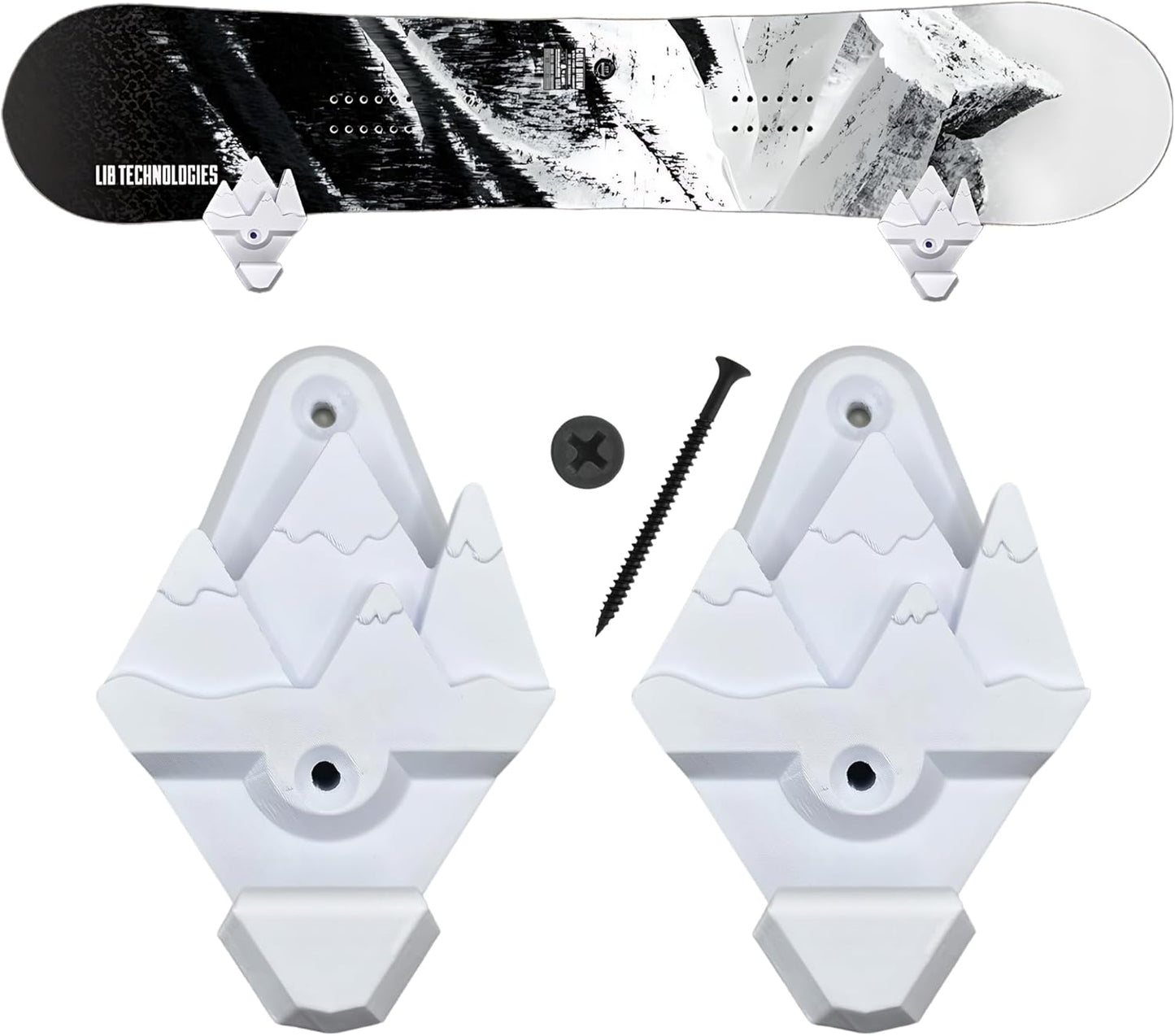 Snowboard Wall Mount Storage – Damage-Free Snowboard Hanger, Hook to Securely Store Gear, Hang and Display Snow Boards and Gloves, Gear Organizer (True White)