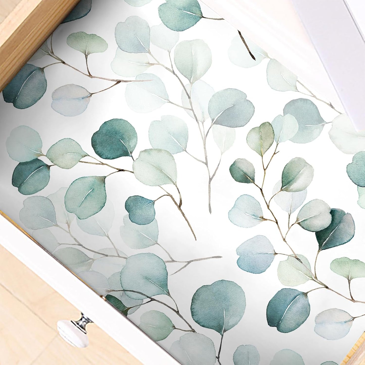 HAOKHOME Shelf Liner and Cabinet Liner Boho Leaf, Self-Adhesive Drawer Liners, Peel and Stick Contact Paper for Kitchen Cabinets and Cupboard, Bathroom Drawers, Green/White 17.3in x 6.5ft