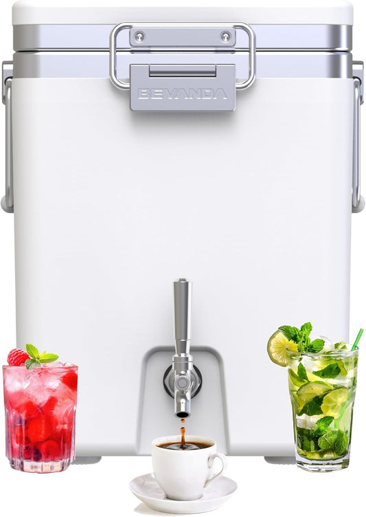 Bevanda - Sperse 5 Gallon Drink Dispenser - Large Insulated Stainless Steel Water and Beverage Dispenser - Ideal for Parties, Camping Trips, and Outdoor Events - Leakproof, Durable, Portable (White)