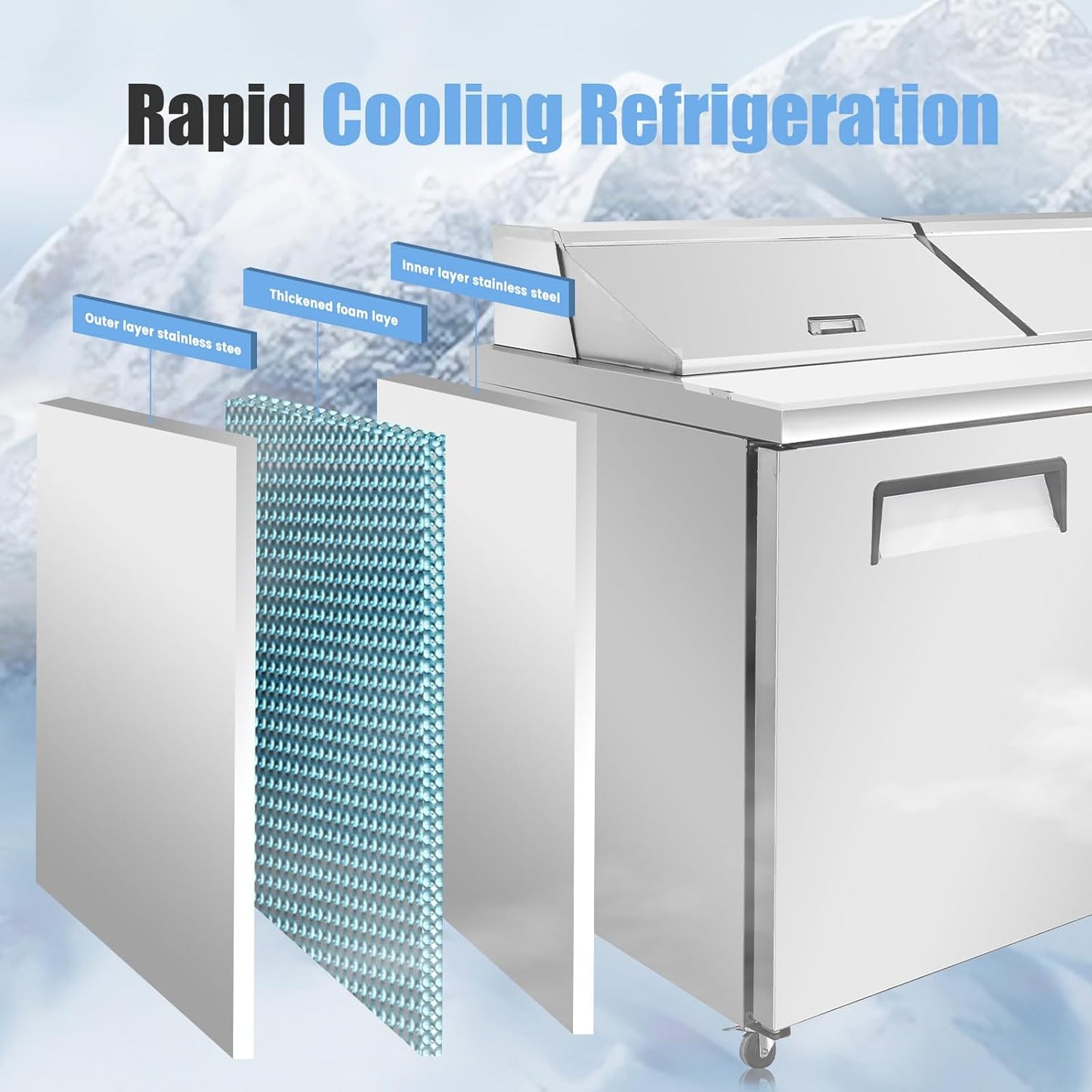 72" W Commercial Refrigerator Sandwich Salad Prep Table, Stainless Steel 3-Door Sandwich Prep Table Refrigerator, Counter Fan Cooling Refrigerator with 18 Pans for Restaurant, Bar