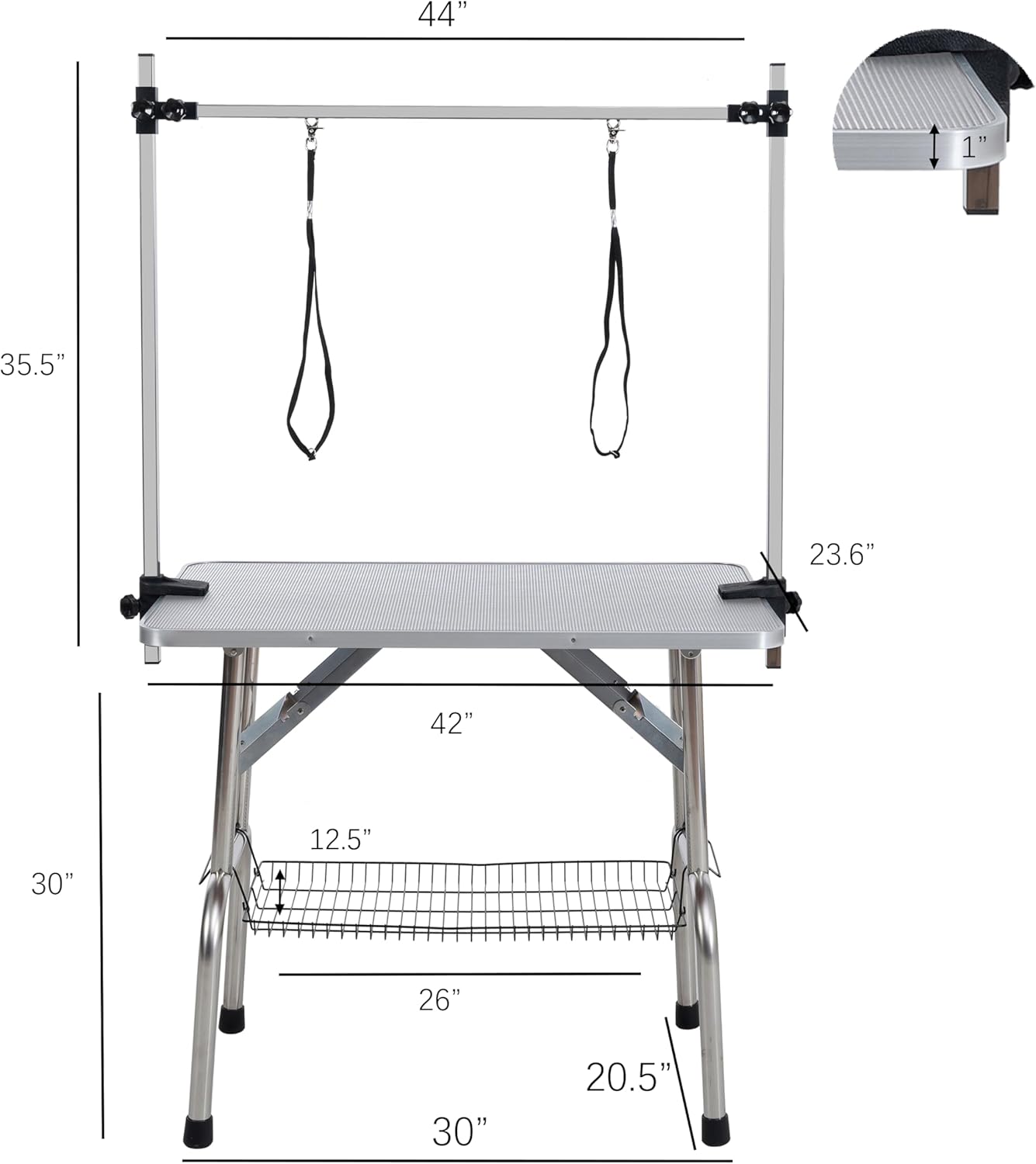 42" Dog Grooming Table Foldable Pet Grooming Tables with Adjustable Arm Noose Storage Mesh Tray Maximum Capacity Up to 330lbs Silver Gray
